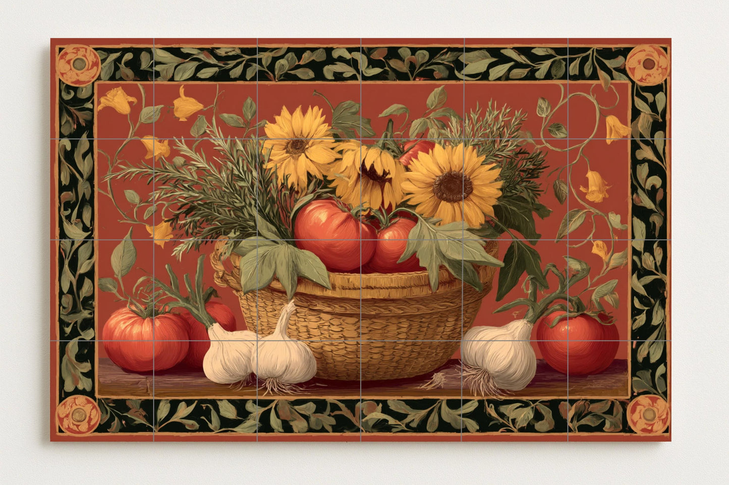 Kitchen with Sunflowers and Tomatoes — Flowers & Landscape Art · Ceramic Tile Mural