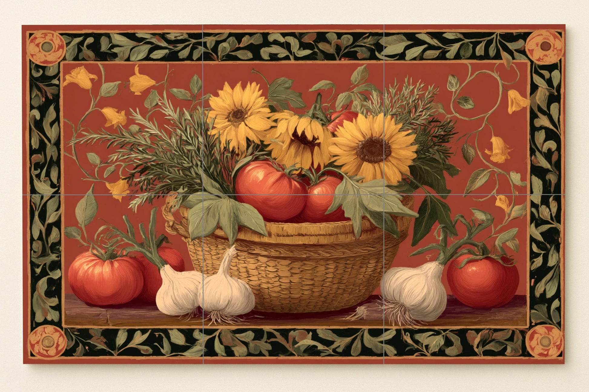 Kitchen with Sunflowers and Tomatoes — Flowers & Landscape Art · Ceramic Tile Mural