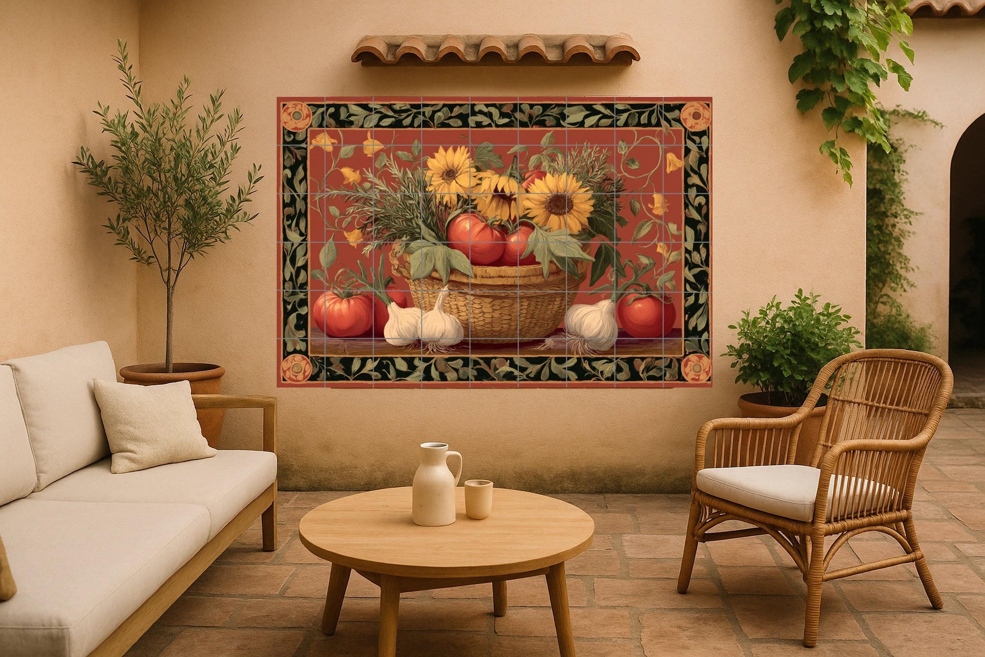 Kitchen with Sunflowers and Tomatoes — Flowers & Landscape Art · Ceramic Tile Mural