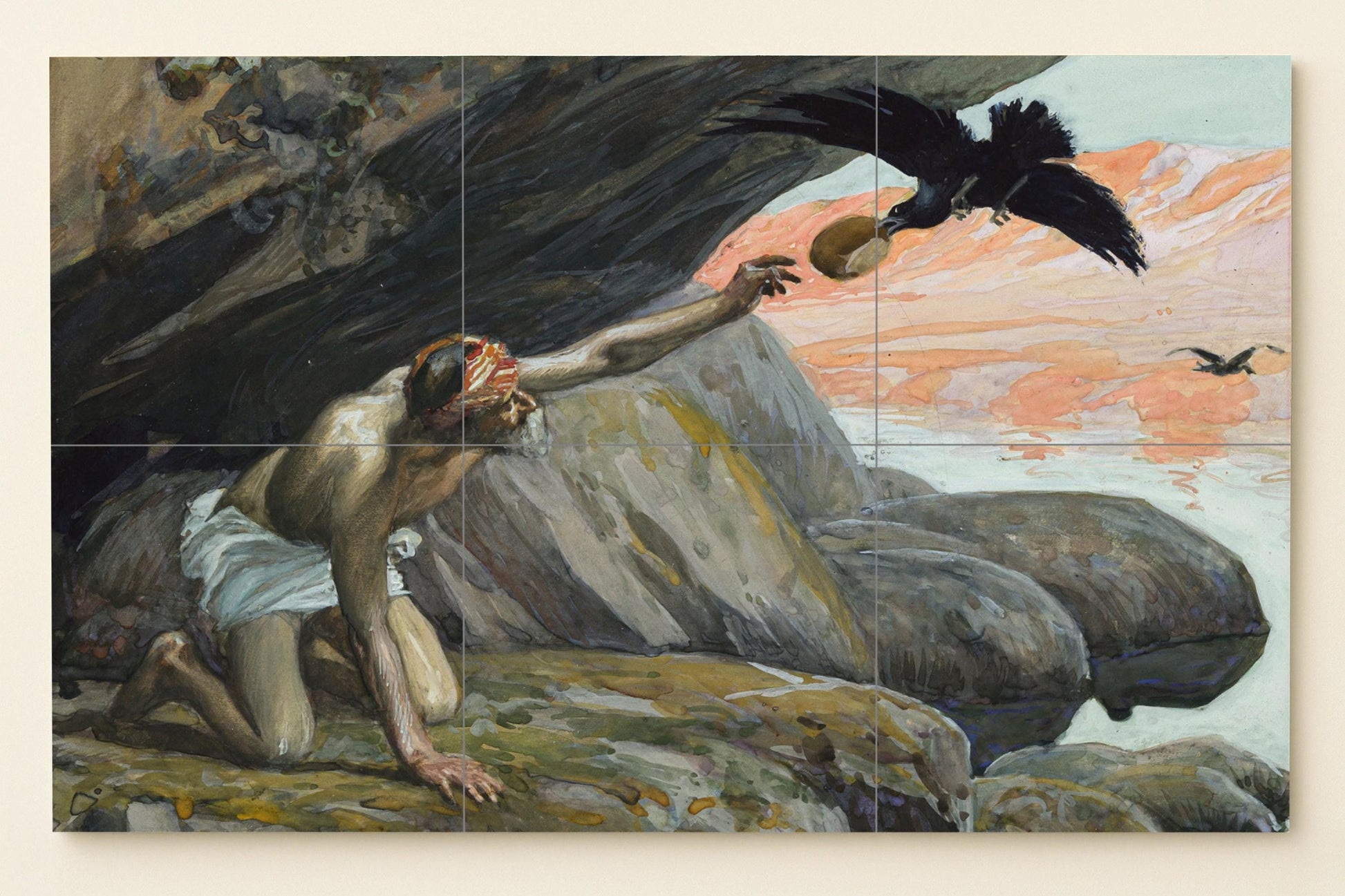 Fliesenbild Rabe von Elías — Christliche Wandkunst