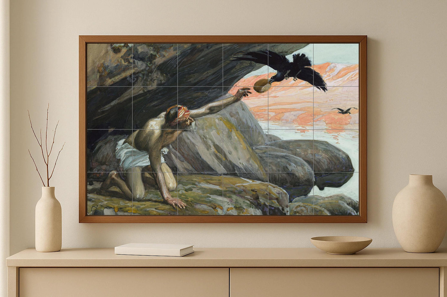 Fliesenbild Rabe von Elías — Christliche Wandkunst