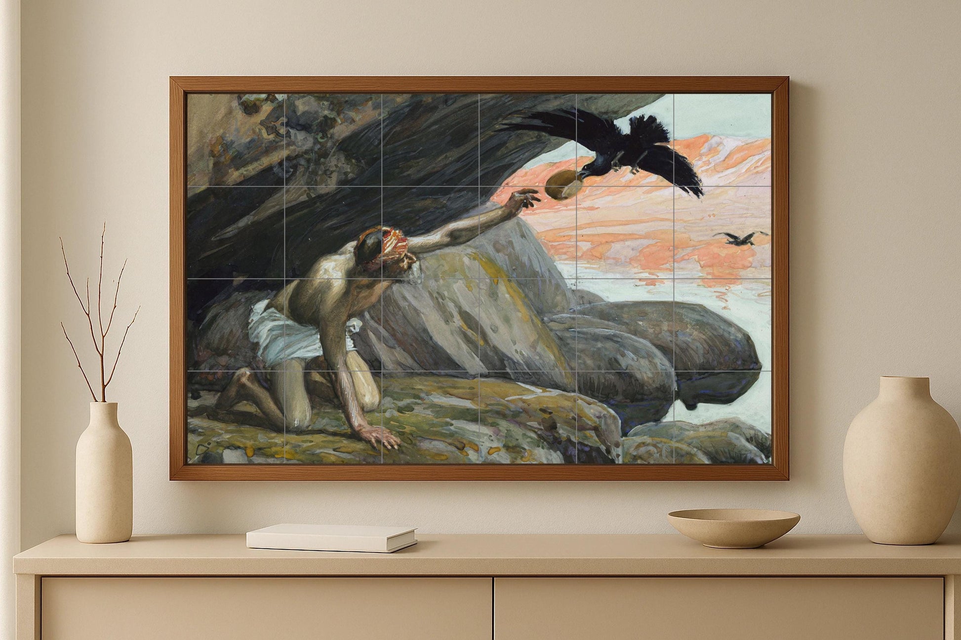 Fliesenbild Rabe von Elías — Christliche Wandkunst