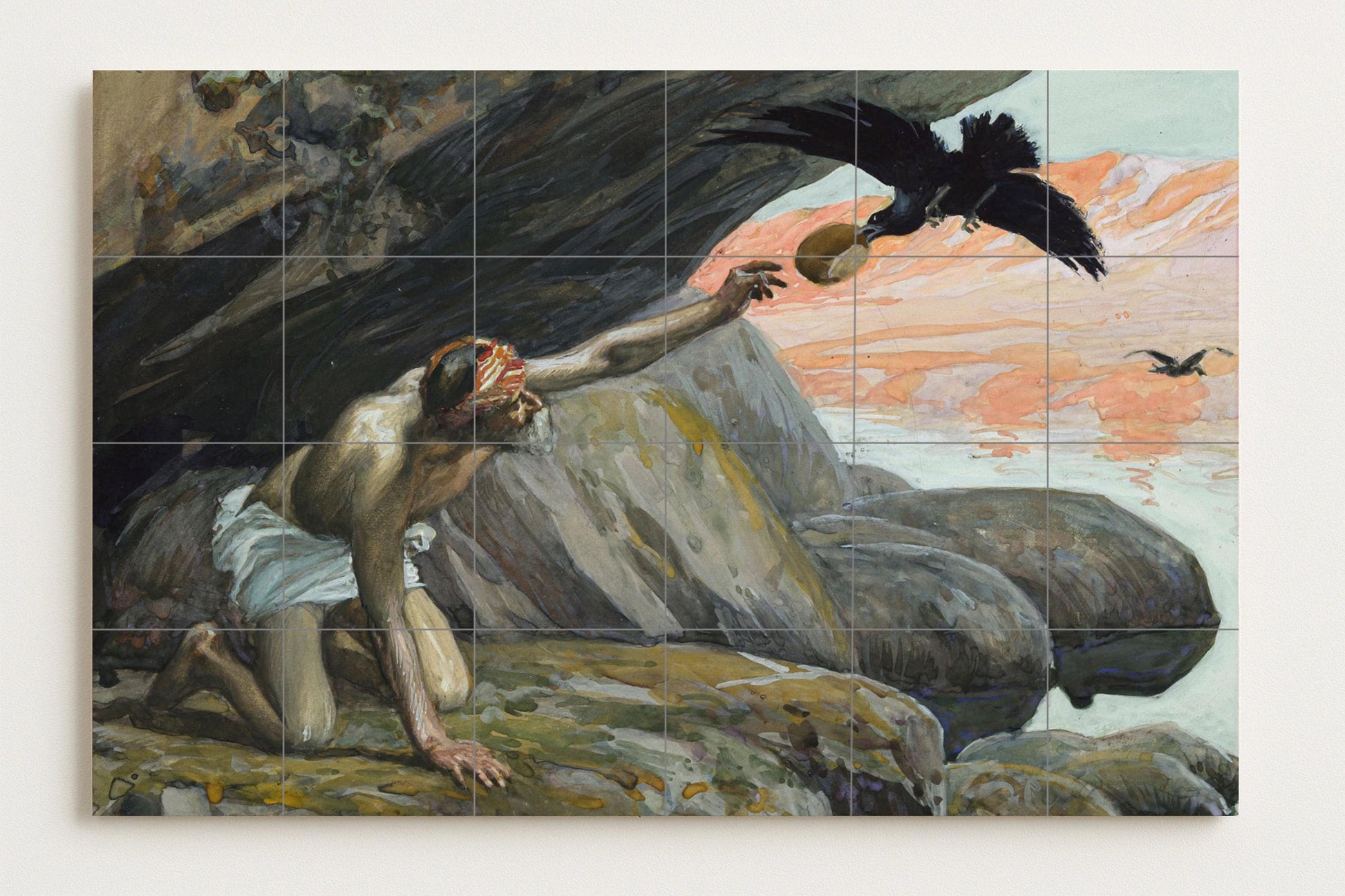 Fliesenbild Rabe von Elías — Christliche Wandkunst