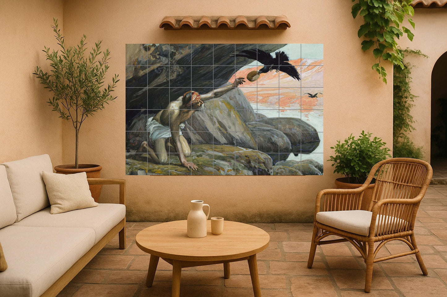 Fliesenbild Rabe von Elías — Christliche Wandkunst