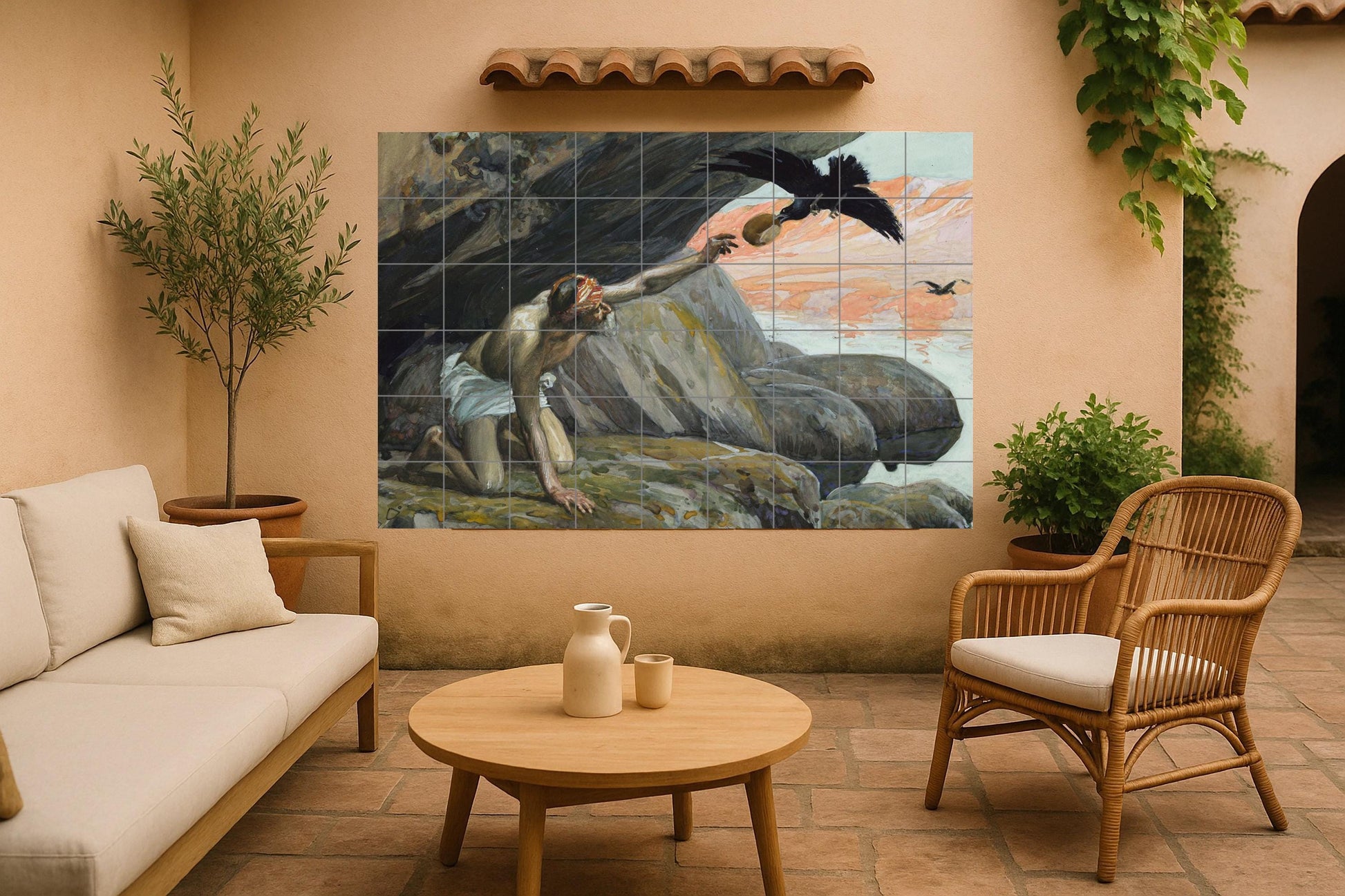 Fliesenbild Rabe von Elías — Christliche Wandkunst