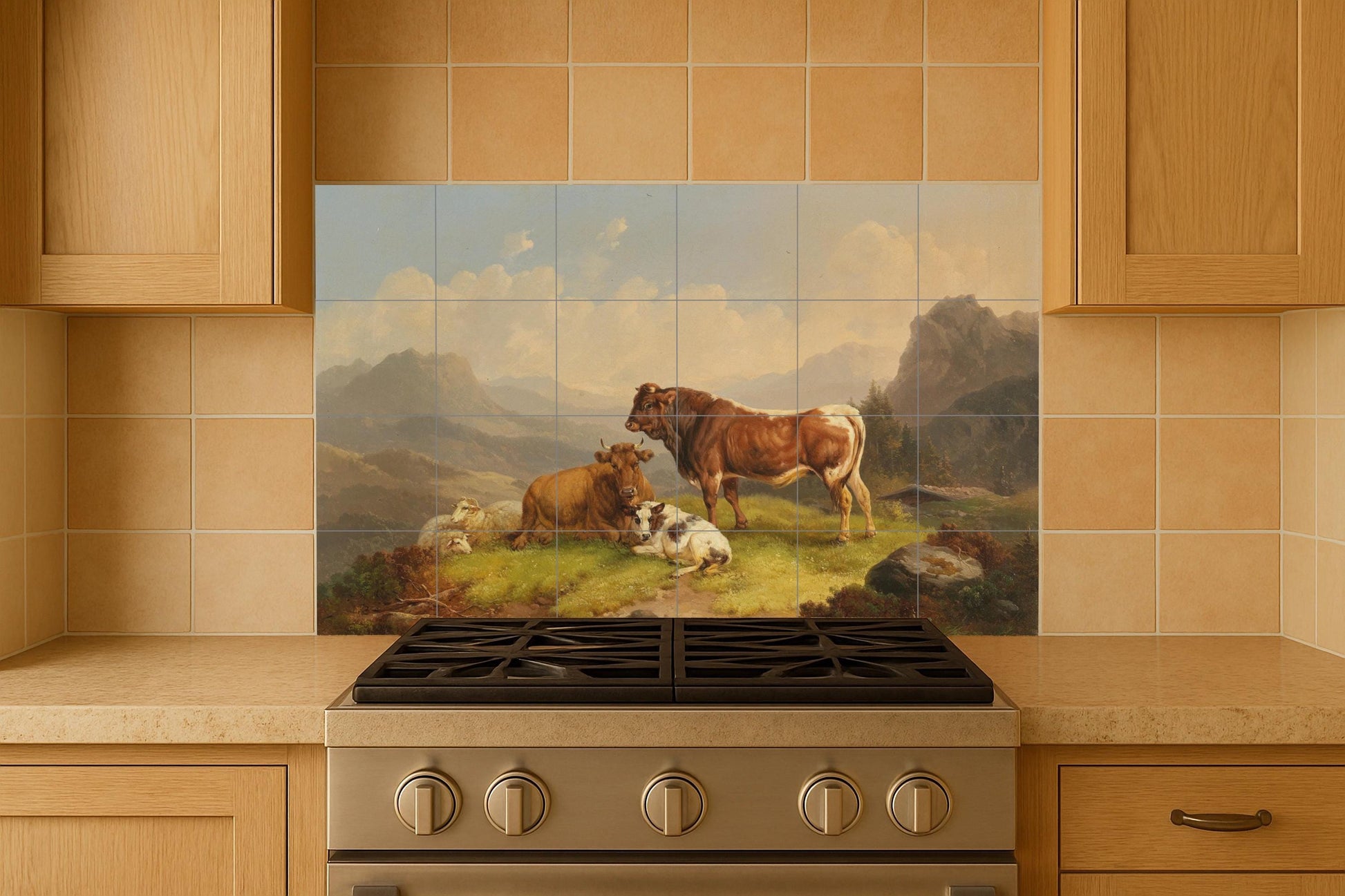Vaca Alpine — Scène de Cuisine et Campagne, Art Mural en Céramique