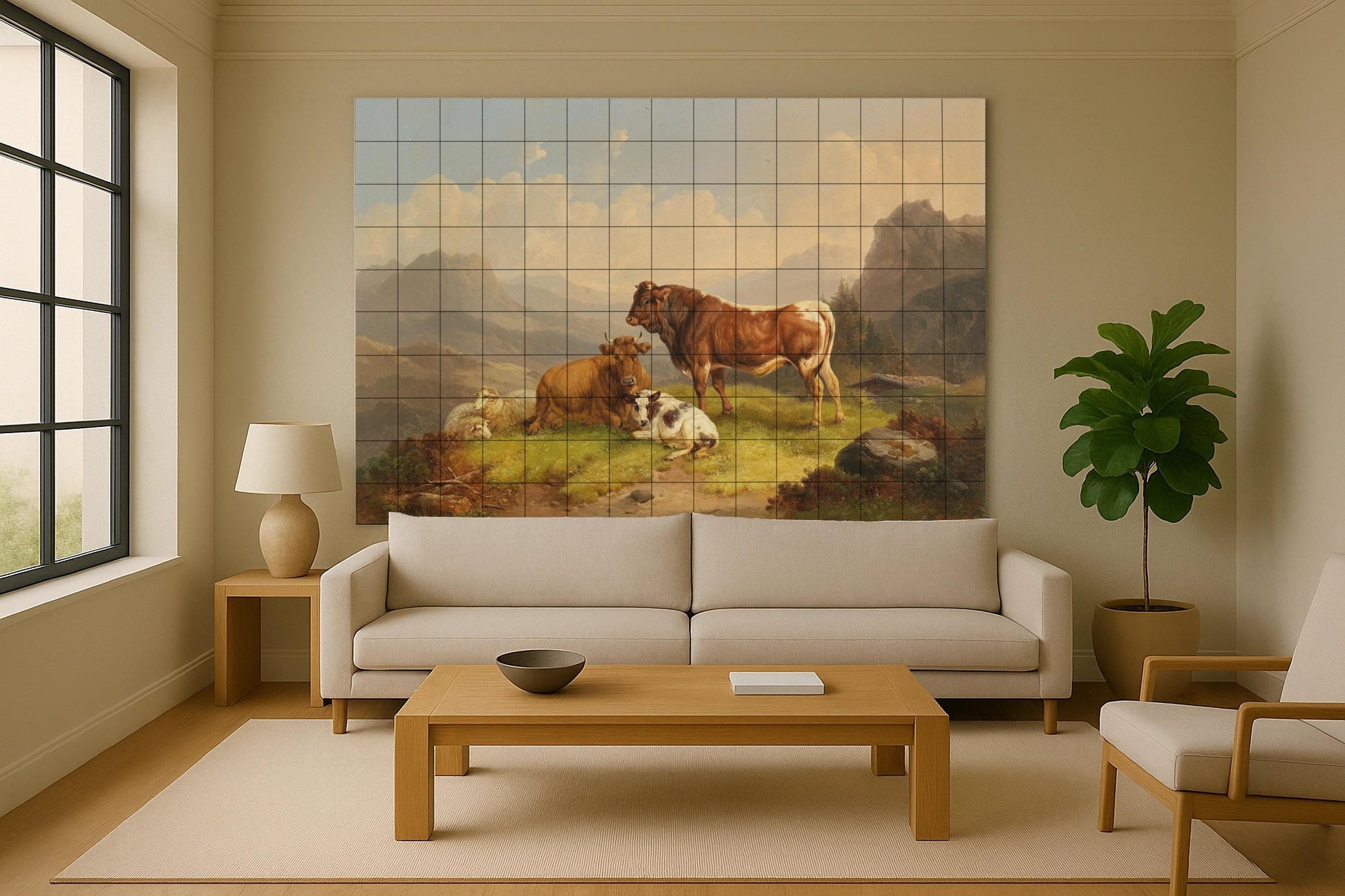 Vaca Alpine — Scène de Cuisine et Campagne, Art Mural en Céramique