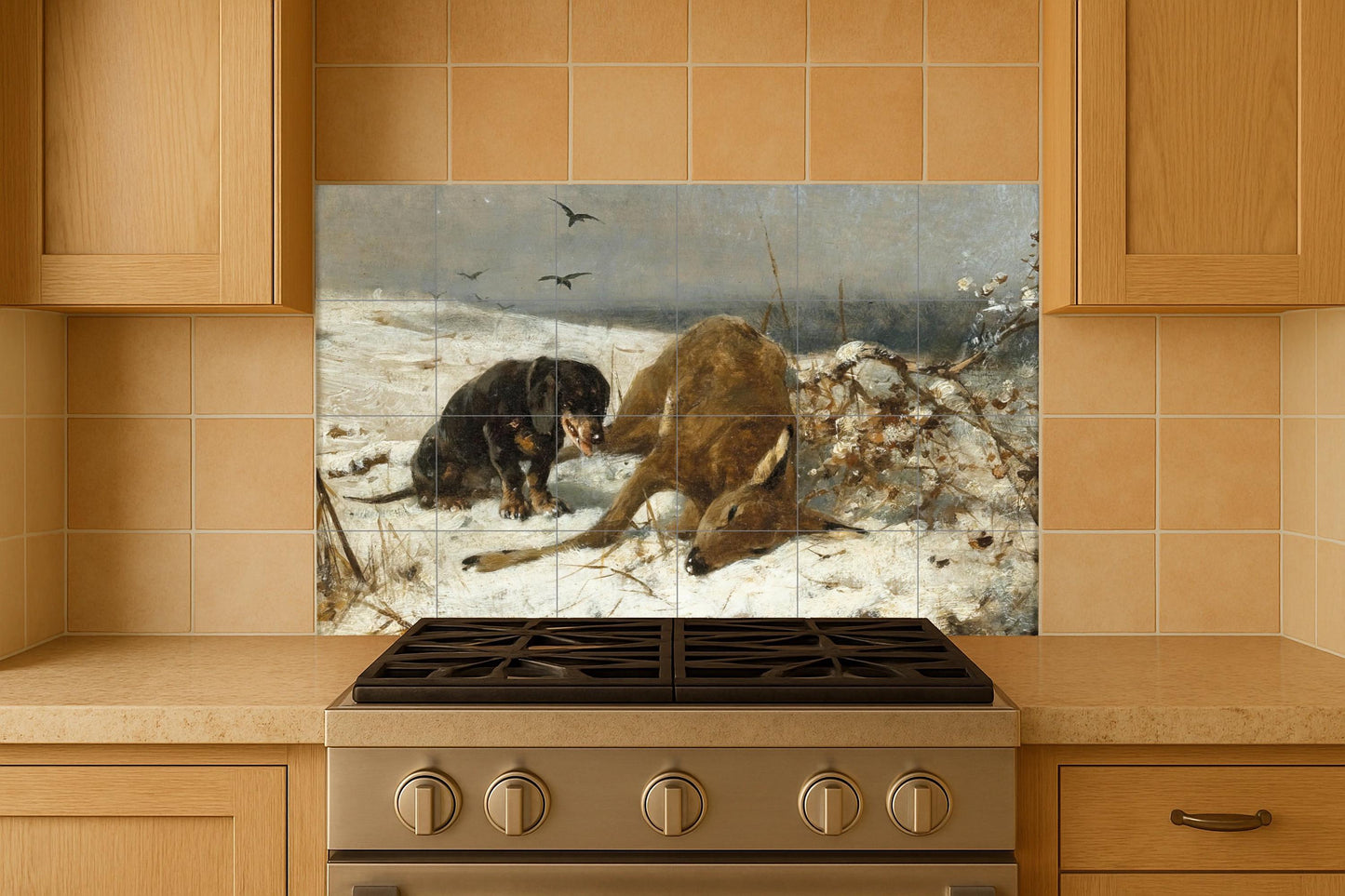 Caza invernal — Kitchen & Country Scene · Ceramic Tile Mural