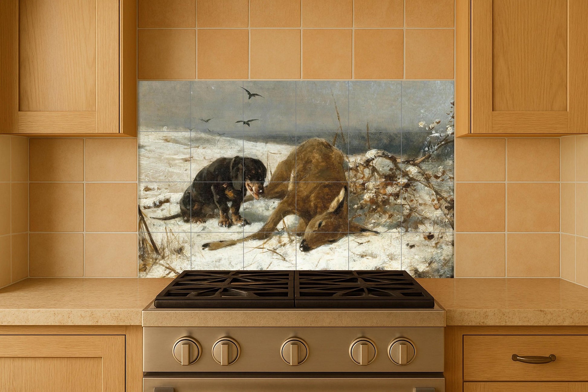 Caza invernal — Kitchen & Country Scene · Ceramic Tile Mural