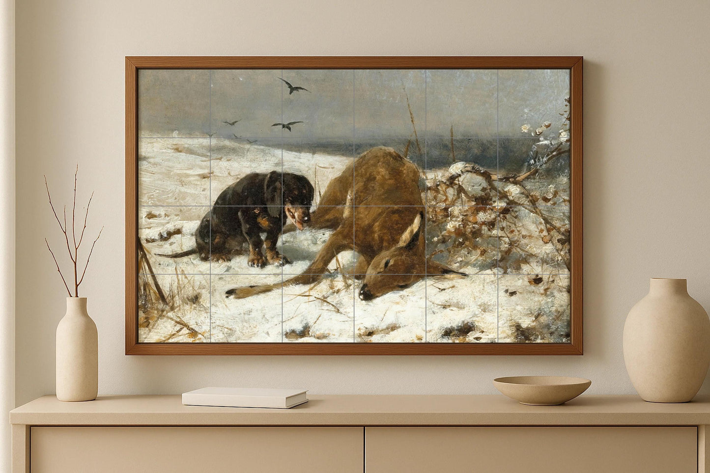 Caza invernal — Kitchen & Country Scene · Ceramic Tile Mural