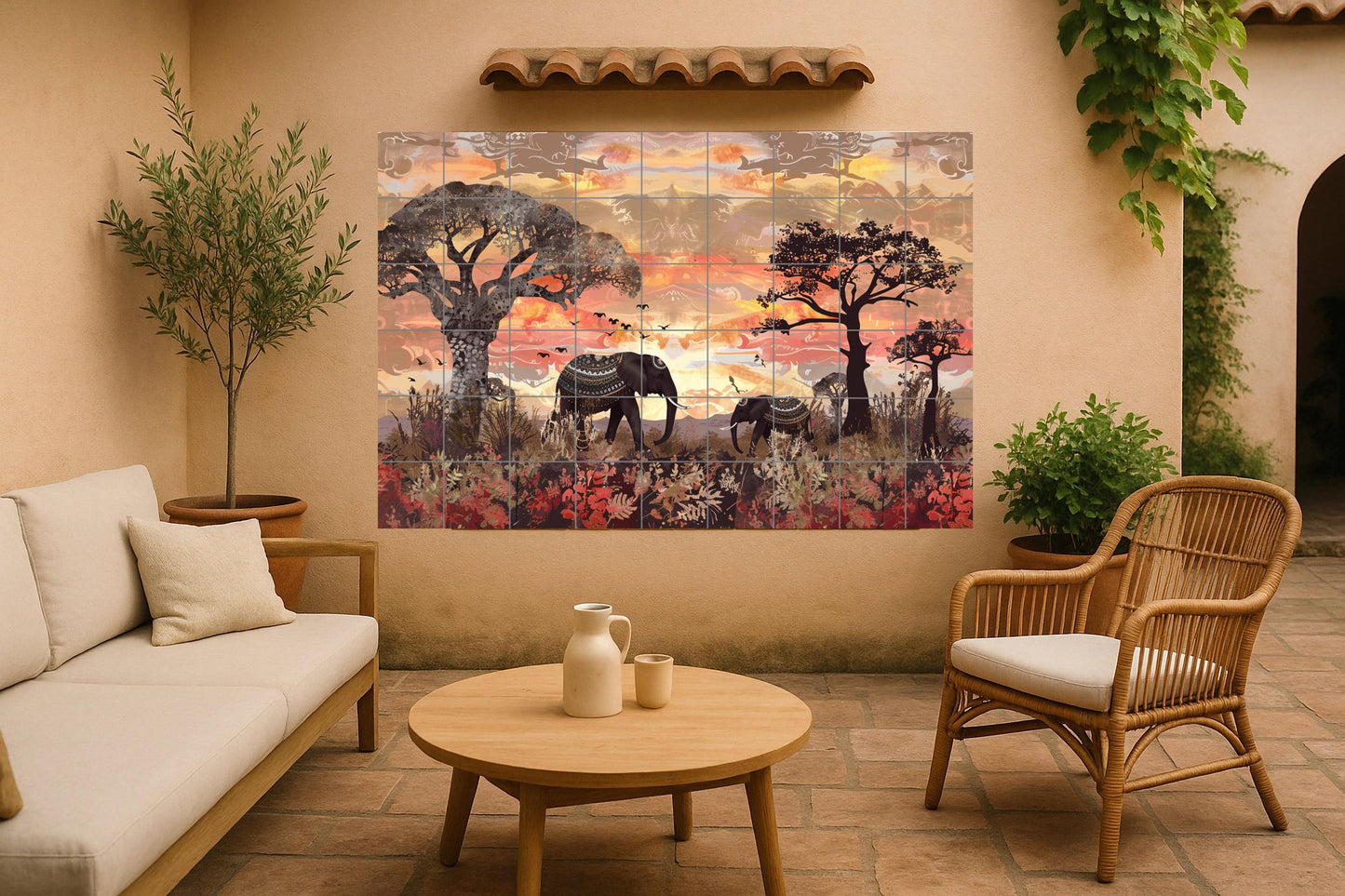 Elefante Sacred — Ancient Legend Décor · Ceramic Tile Mural