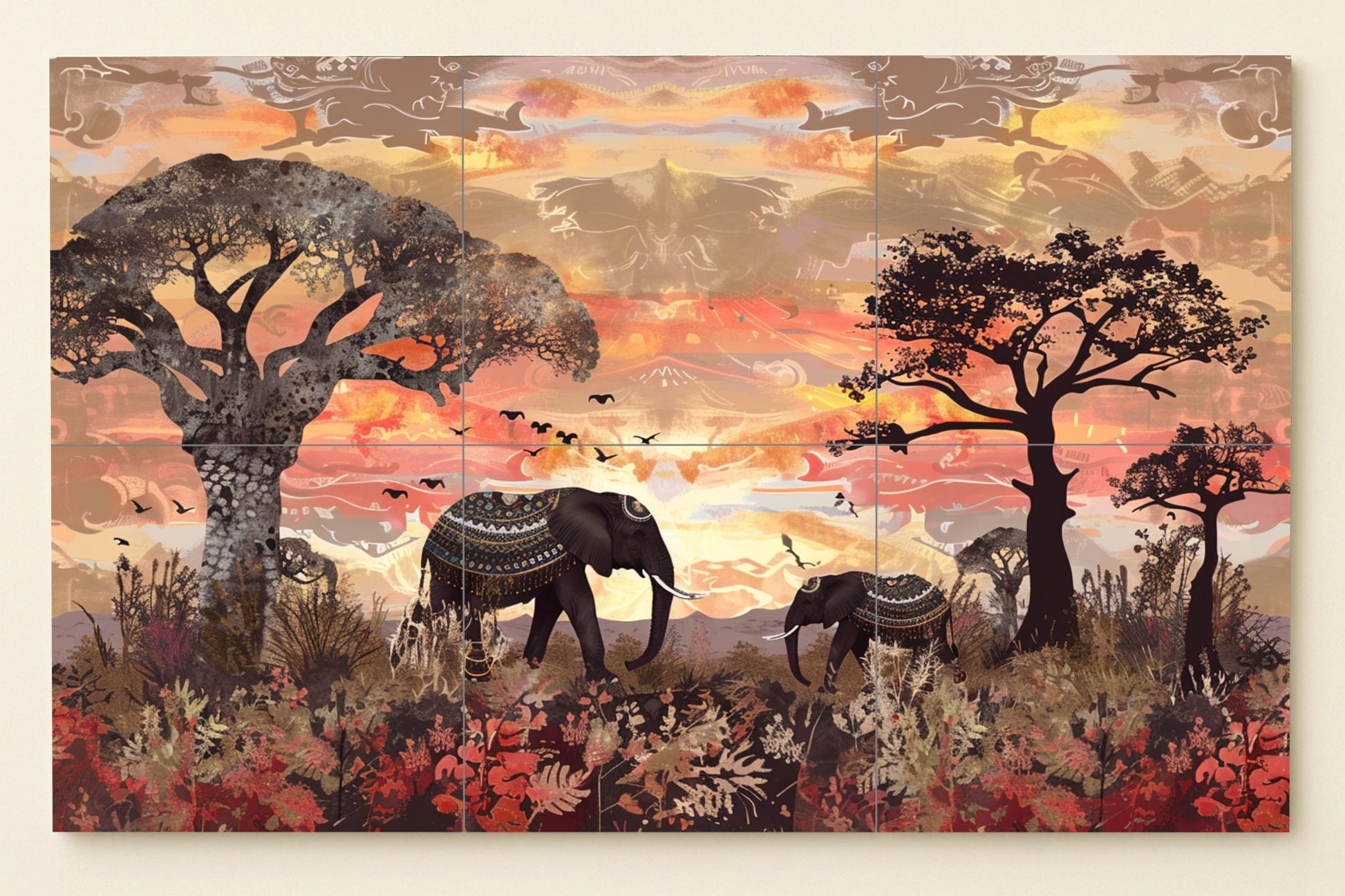Elefante Sacred — Ancient Legend Décor · Ceramic Tile Mural
