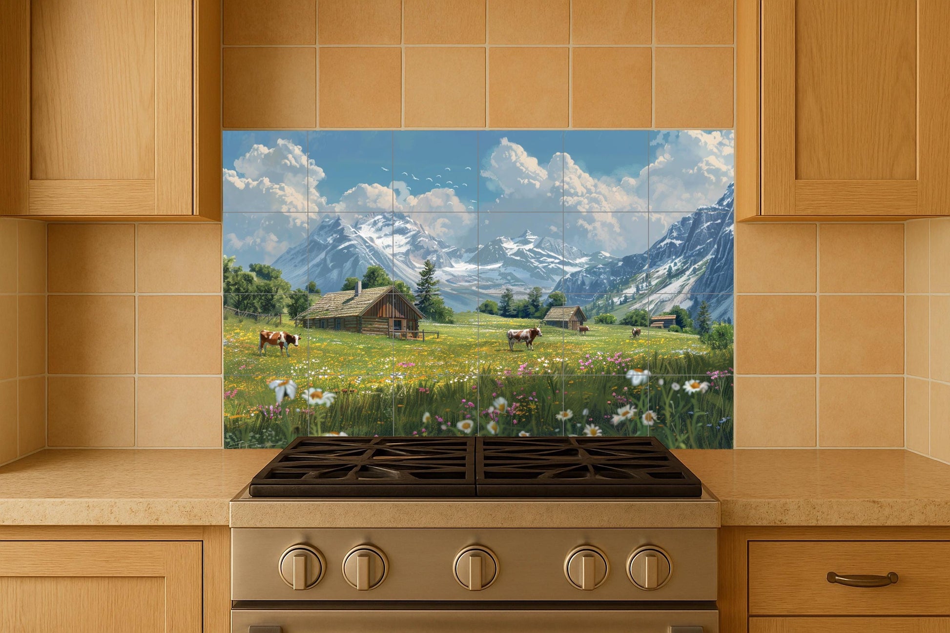 Vallée de Zermatt — Fresque Murale en Carreaux de Céramique · Art Mural Nature