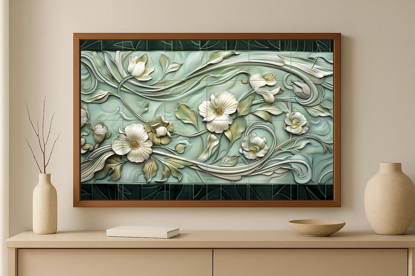 Jugendstil — Botanische Landschaft, Wandkunst aus Keramikfliesen