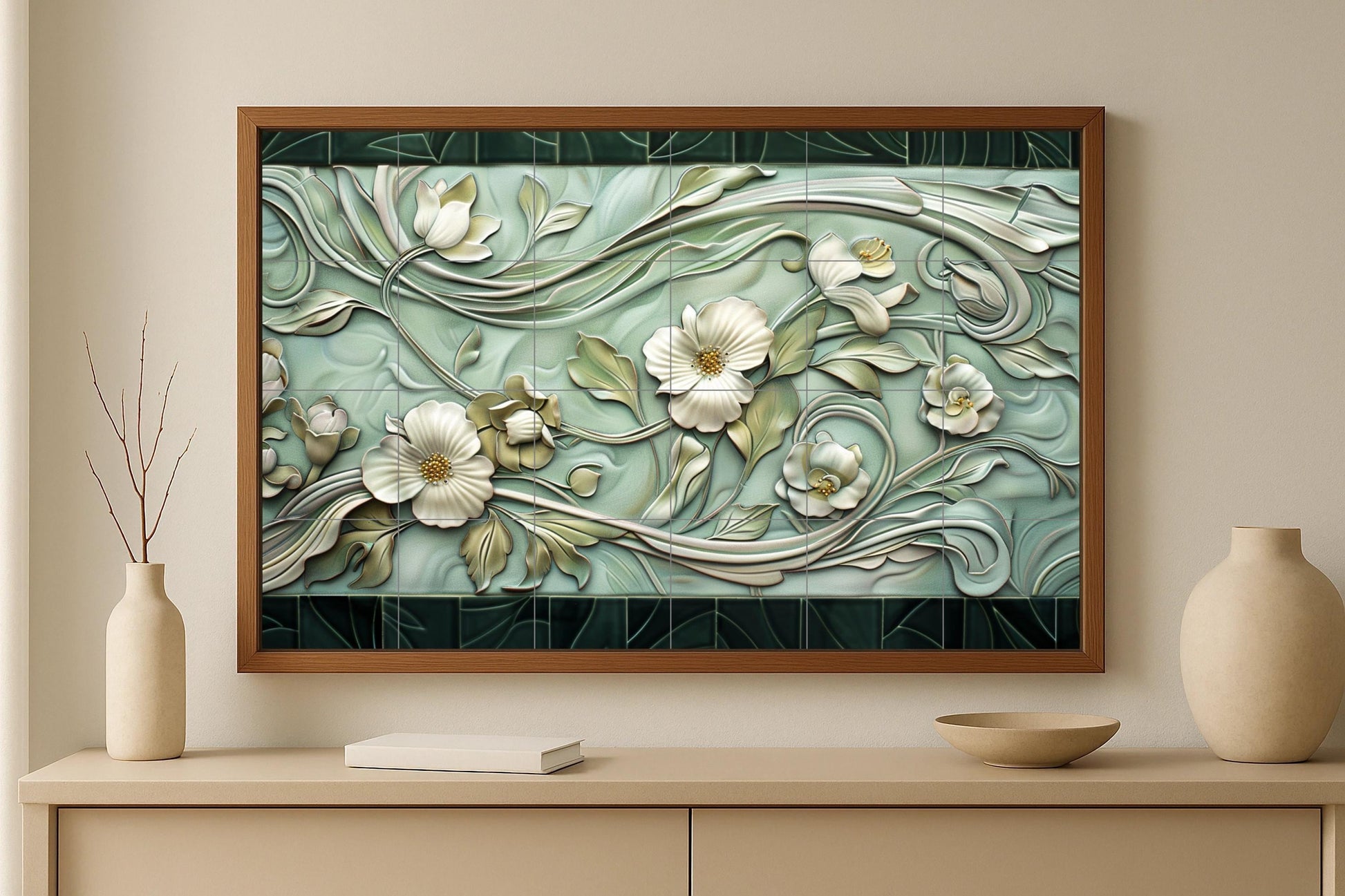 Jugendstil — Botanische Landschaft, Wandkunst aus Keramikfliesen