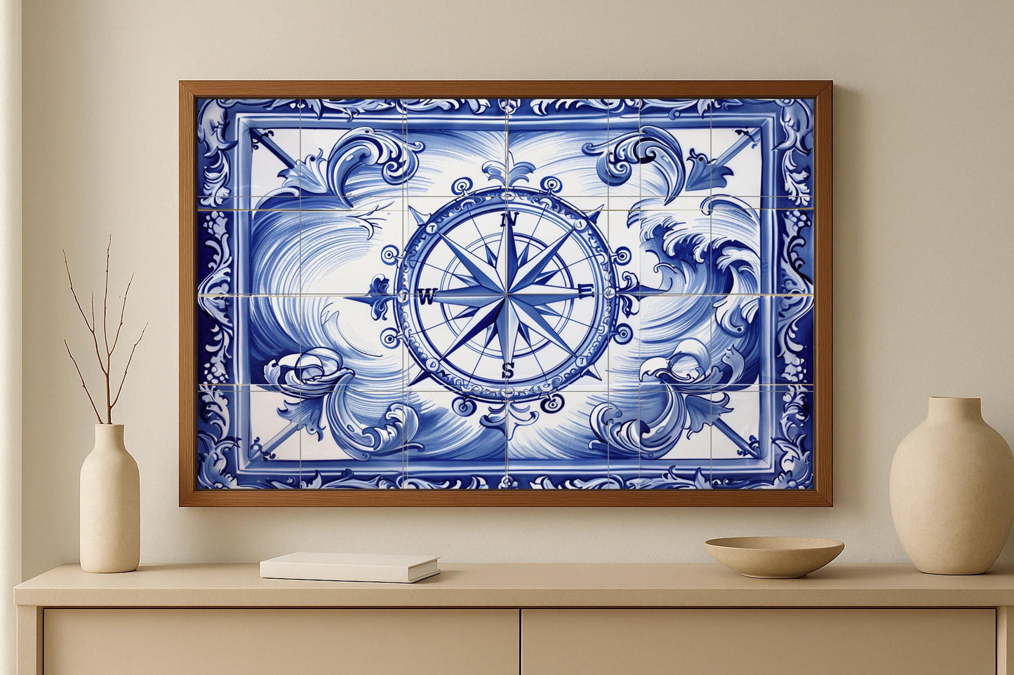 Pared with Compass Rose · Ceramic Wall Mural — Nature Wall Art