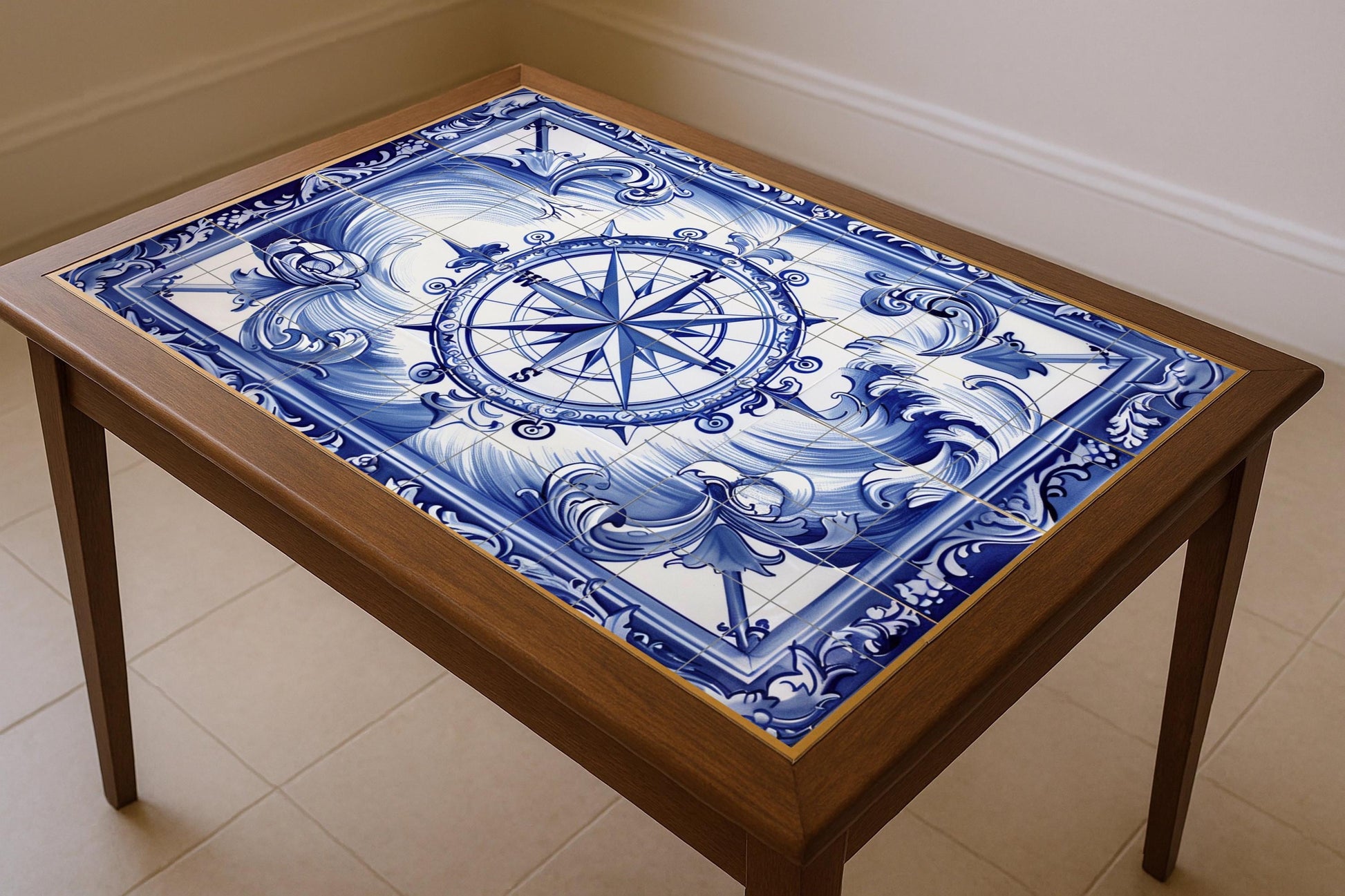 Pared with Compass Rose · Ceramic Wall Mural — Nature Wall Art