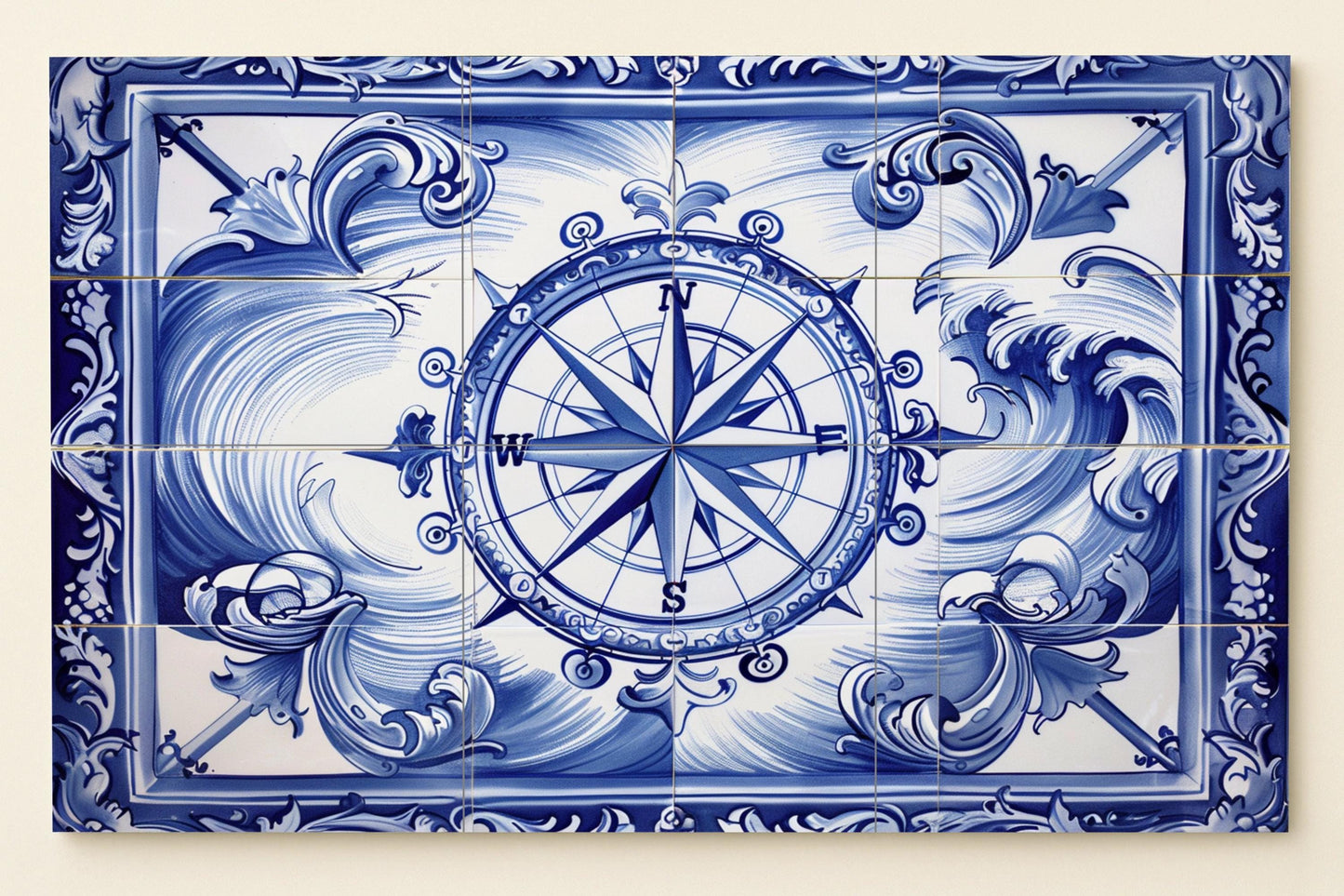 Pared with Compass Rose · Ceramic Wall Mural — Nature Wall Art