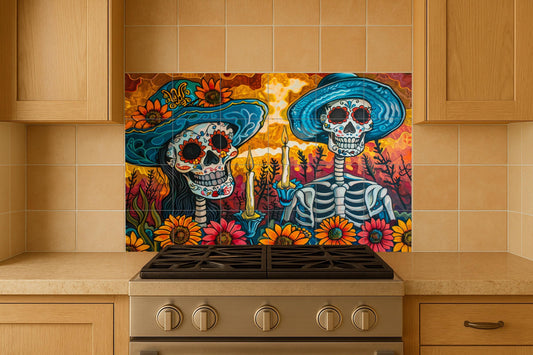 Ceramic Tile Mural: Romantic of the Día of the Muertos — Botanical Landscape