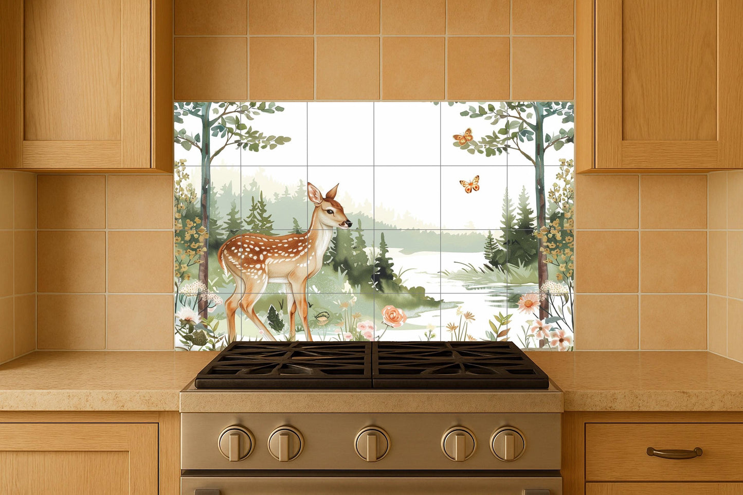 Cerf en le Forêt · Fresque Céramique — Art Mural Nature
