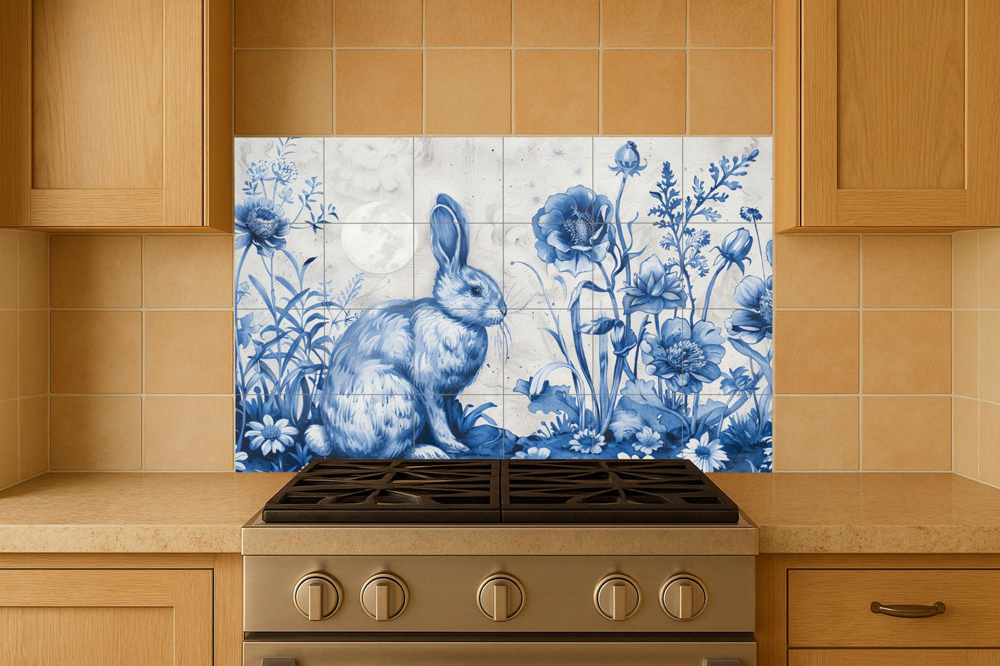 Floral von conejo Blau · Keramik-Wandbild — Blumen & Landschaften