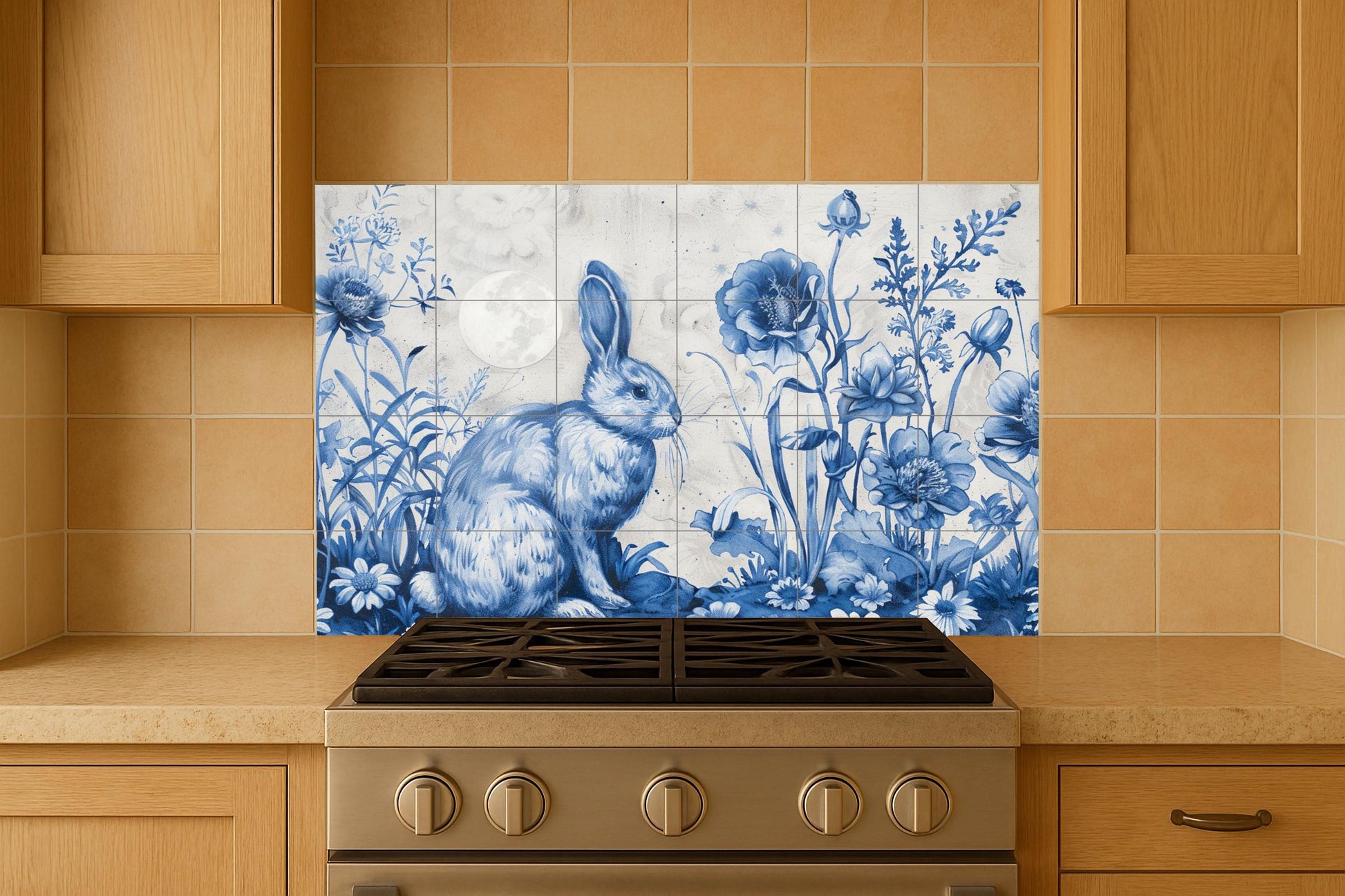 Floral von conejo Blau · Keramik-Wandbild — Blumen & Landschaften