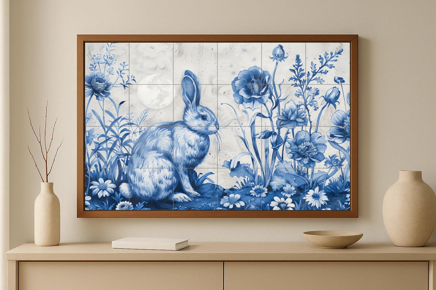 Floral von conejo Blau · Keramik-Wandbild — Blumen & Landschaften