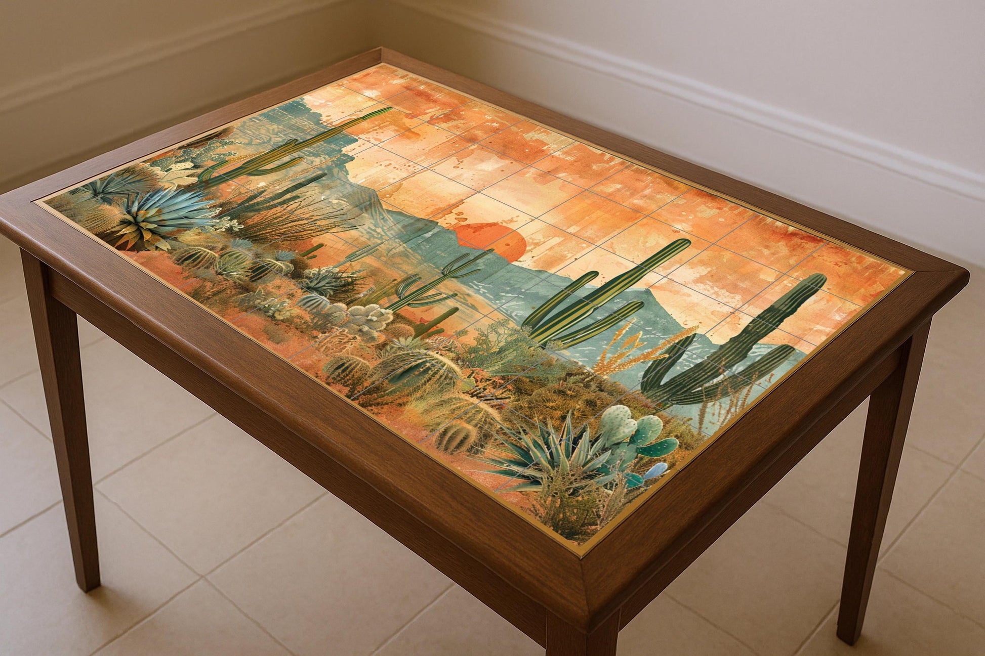 Cactus am Sonnenuntergang in der Wüste — Natur-Wandkunst, Wandkunst aus Keramikfliesen