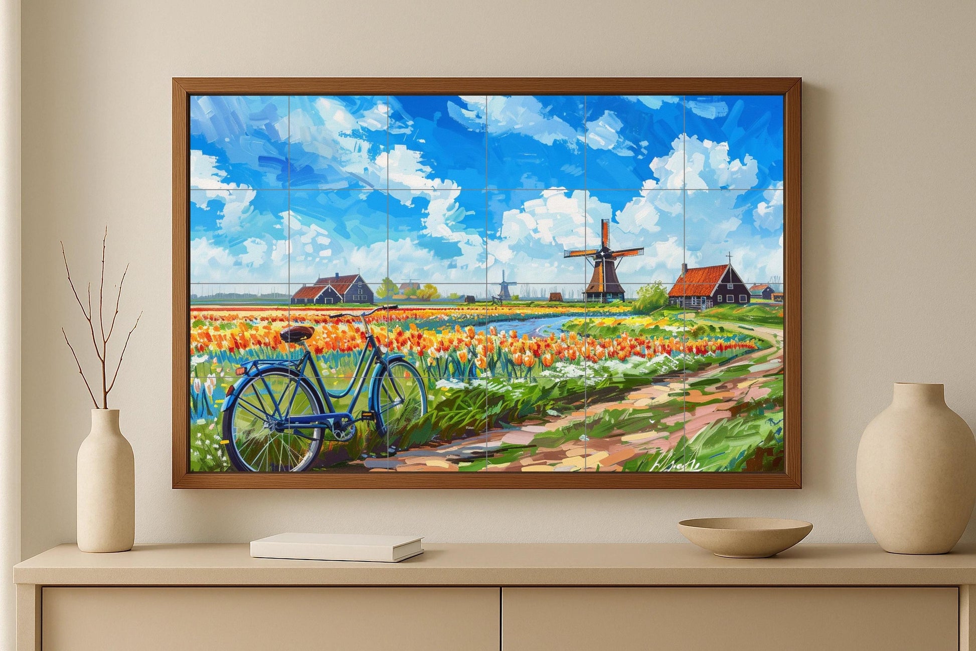 Murale in Piastrelle Un Campagna di Tulipani holandeses — Fiori e Paesaggi