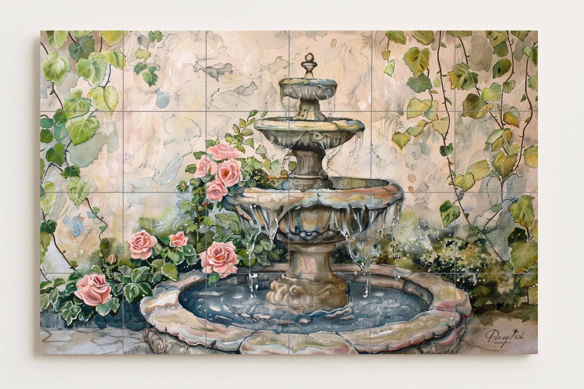 Courtyard Spanish · Ceramic Wall Mural — Botanical Landscape