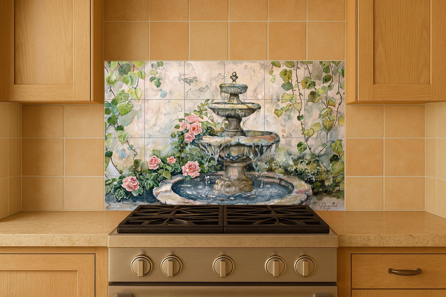 Courtyard Spanish · Ceramic Wall Mural — Botanical Landscape