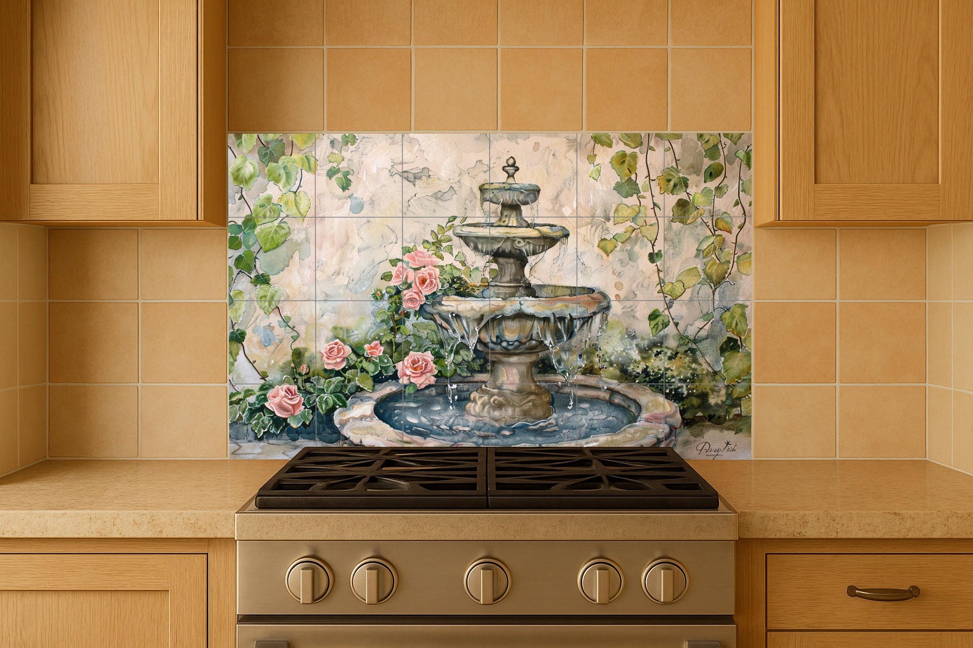 Courtyard Spanish · Ceramic Wall Mural — Botanical Landscape