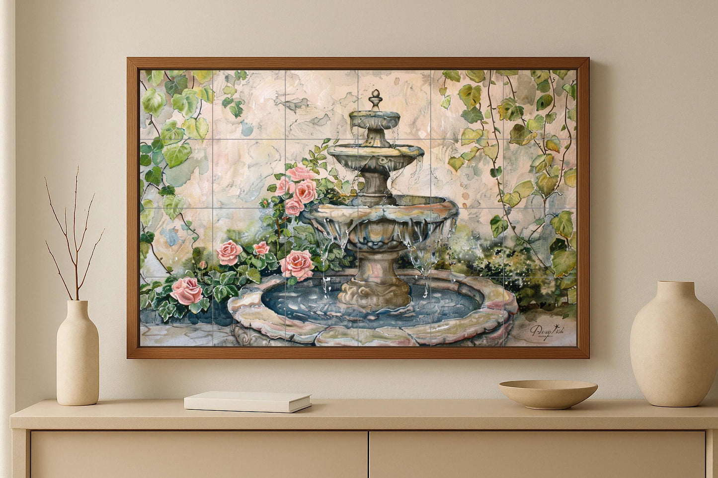 Courtyard Spanish · Ceramic Wall Mural — Botanical Landscape