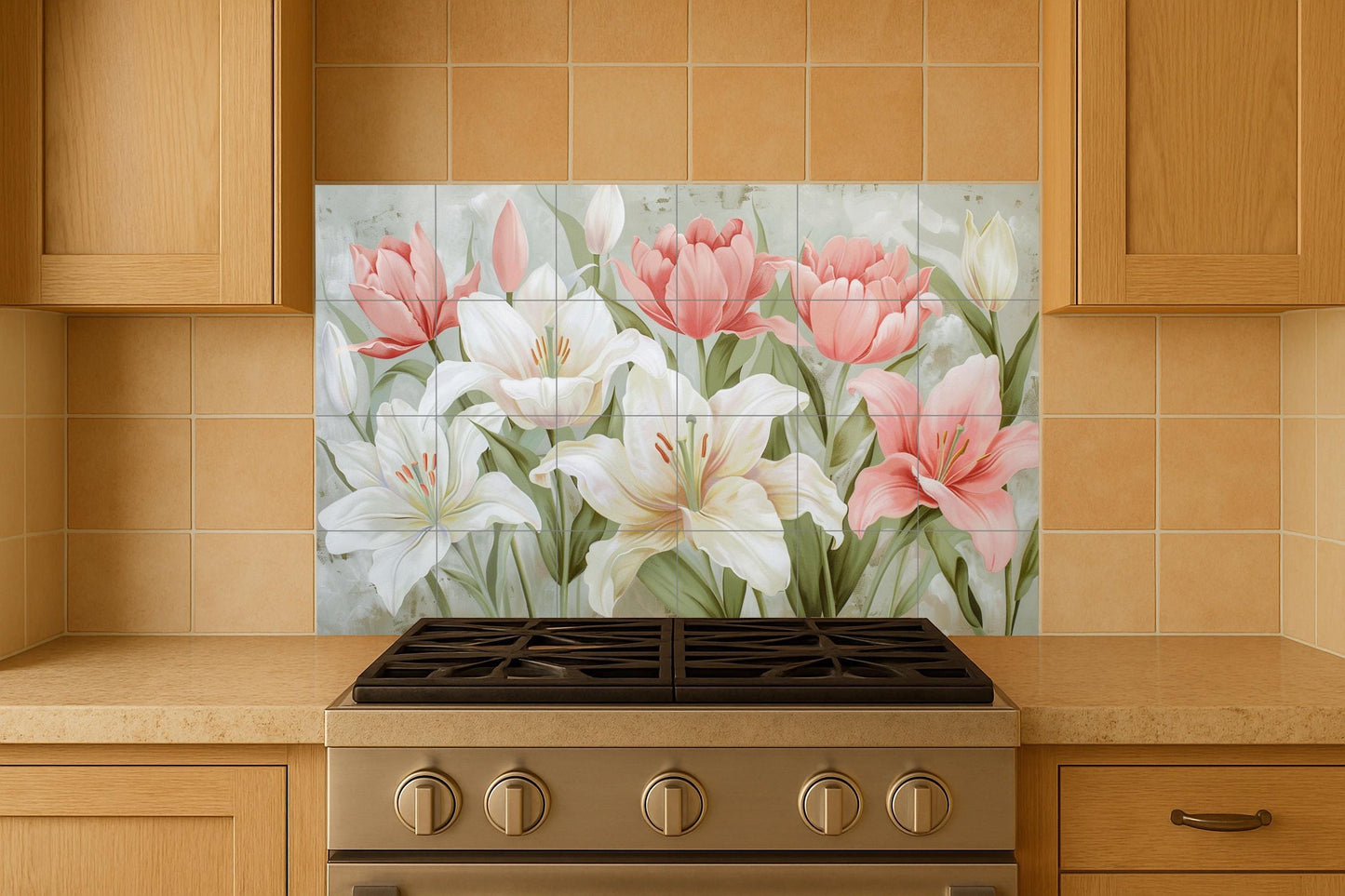 Floral Hanakotoba — Fresque Murale en Carreaux de Céramique · Paysage Botanique