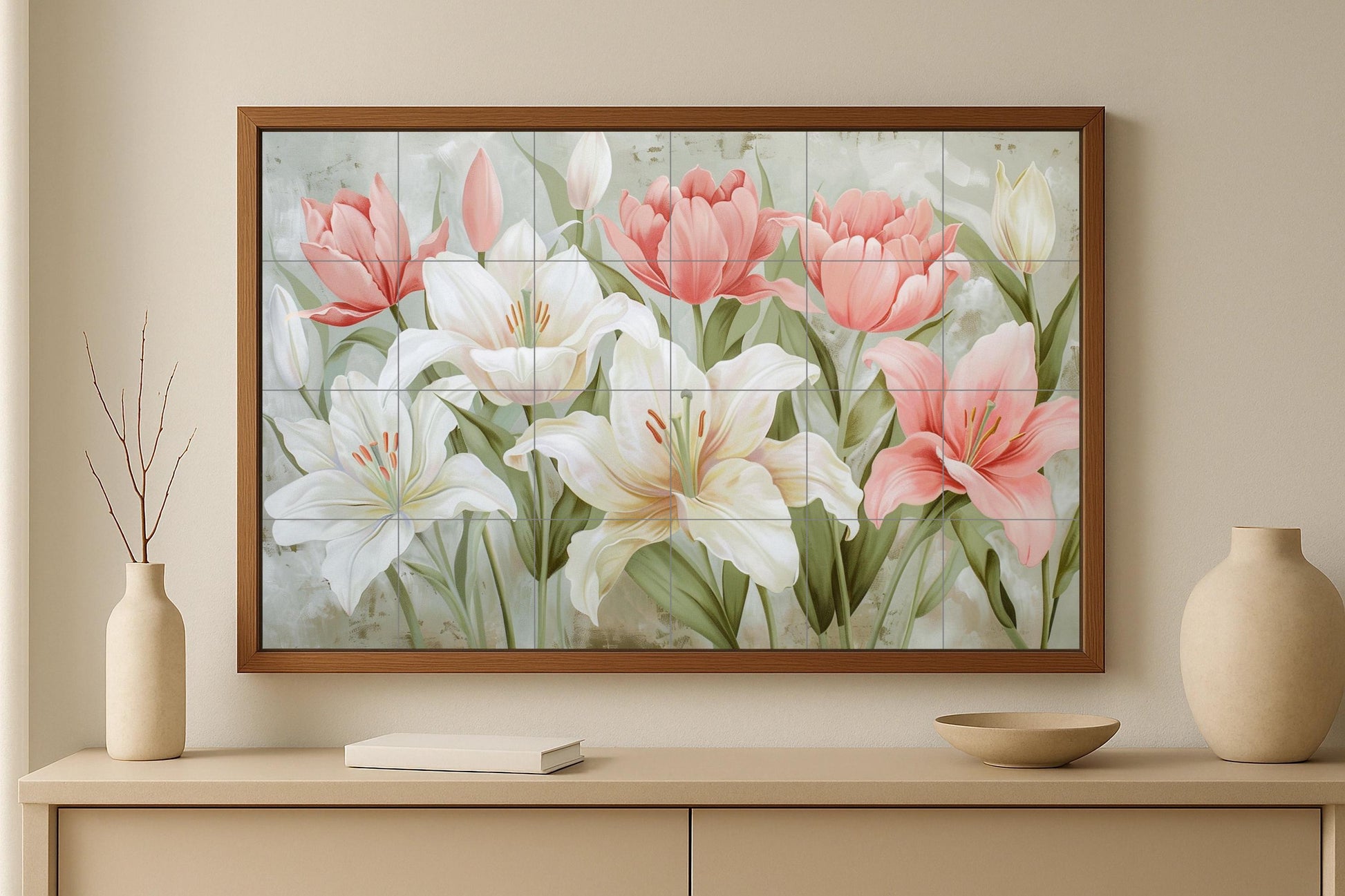 Floral Hanakotoba — Fresque Murale en Carreaux de Céramique · Paysage Botanique
