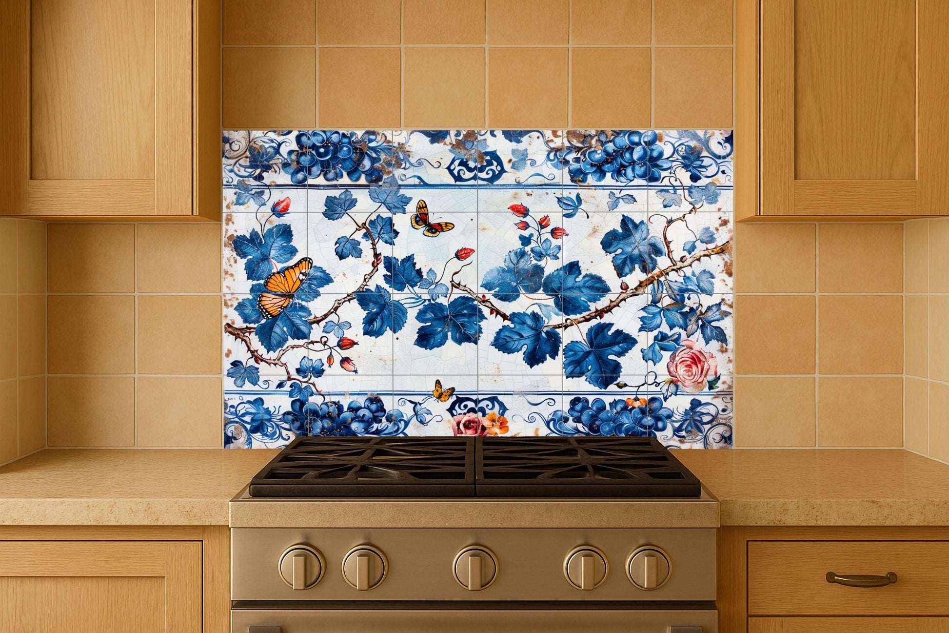 Parra Blau — Fliesen-Wandbild aus Keramik · Garten- & Natur-Dekor