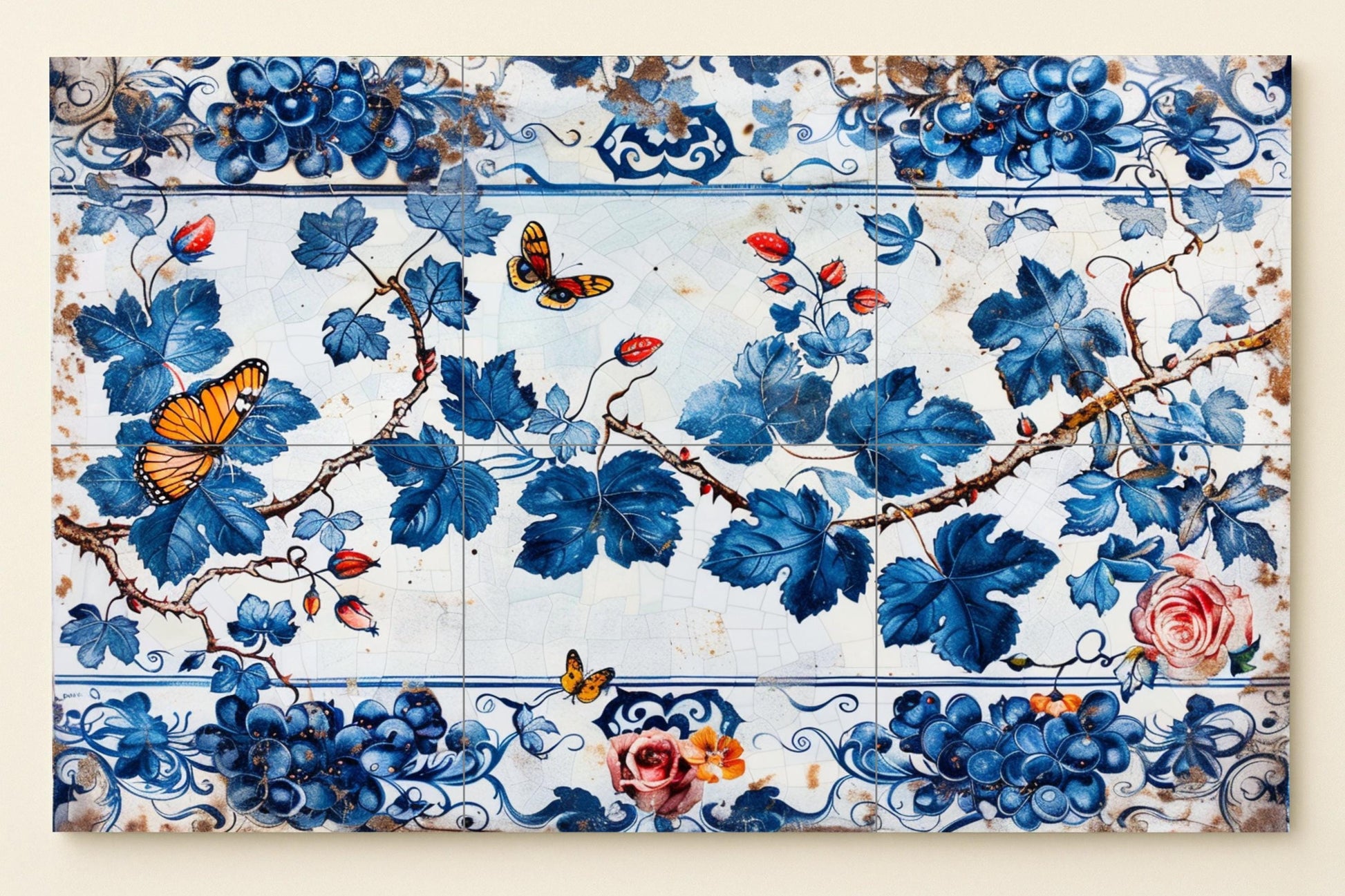 Parra Blau — Fliesen-Wandbild aus Keramik · Garten- & Natur-Dekor