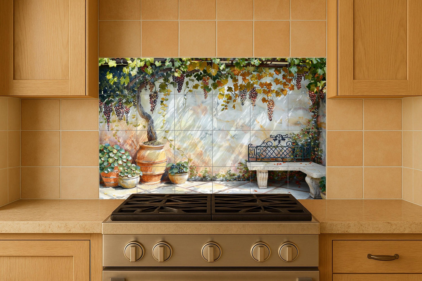 Fresque en Carrelage Pour Patio avec Vignoble toscano — Art Rustique de Ferme