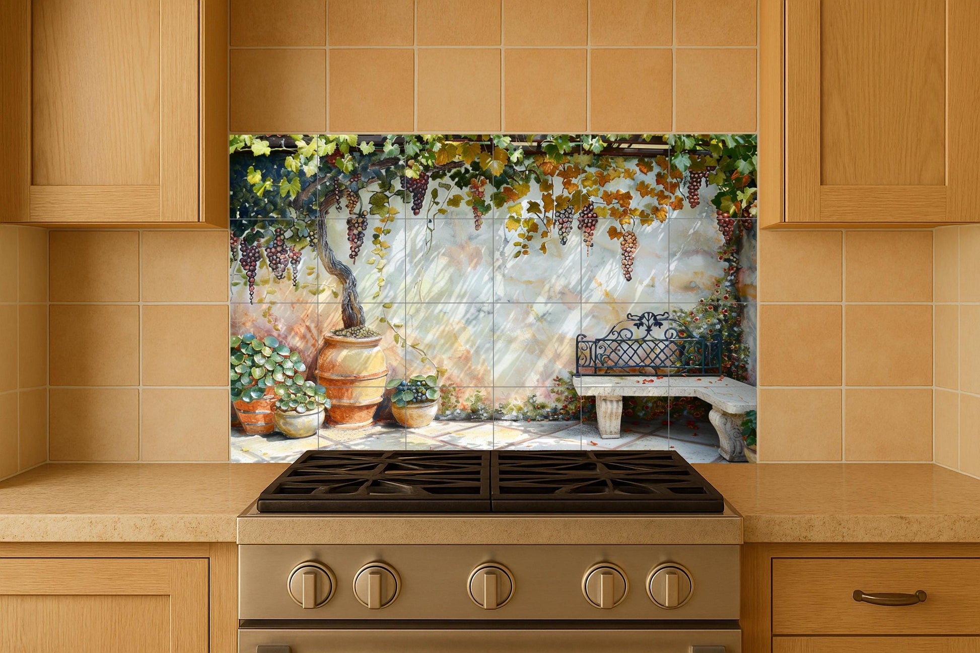 Fresque en Carrelage Pour Patio avec Vignoble toscano — Art Rustique de Ferme