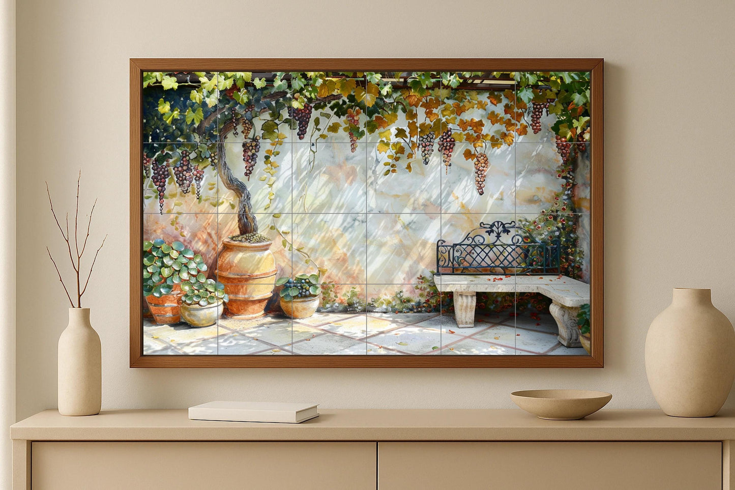 Fresque en Carrelage Pour Patio avec Vignoble toscano — Art Rustique de Ferme