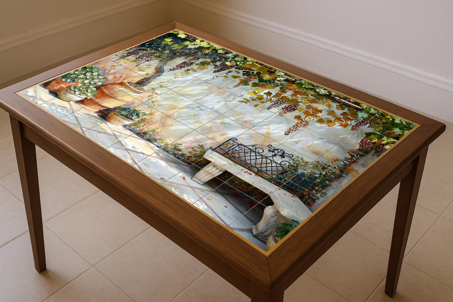 Fresque en Carrelage Pour Patio avec Vignoble toscano — Art Rustique de Ferme