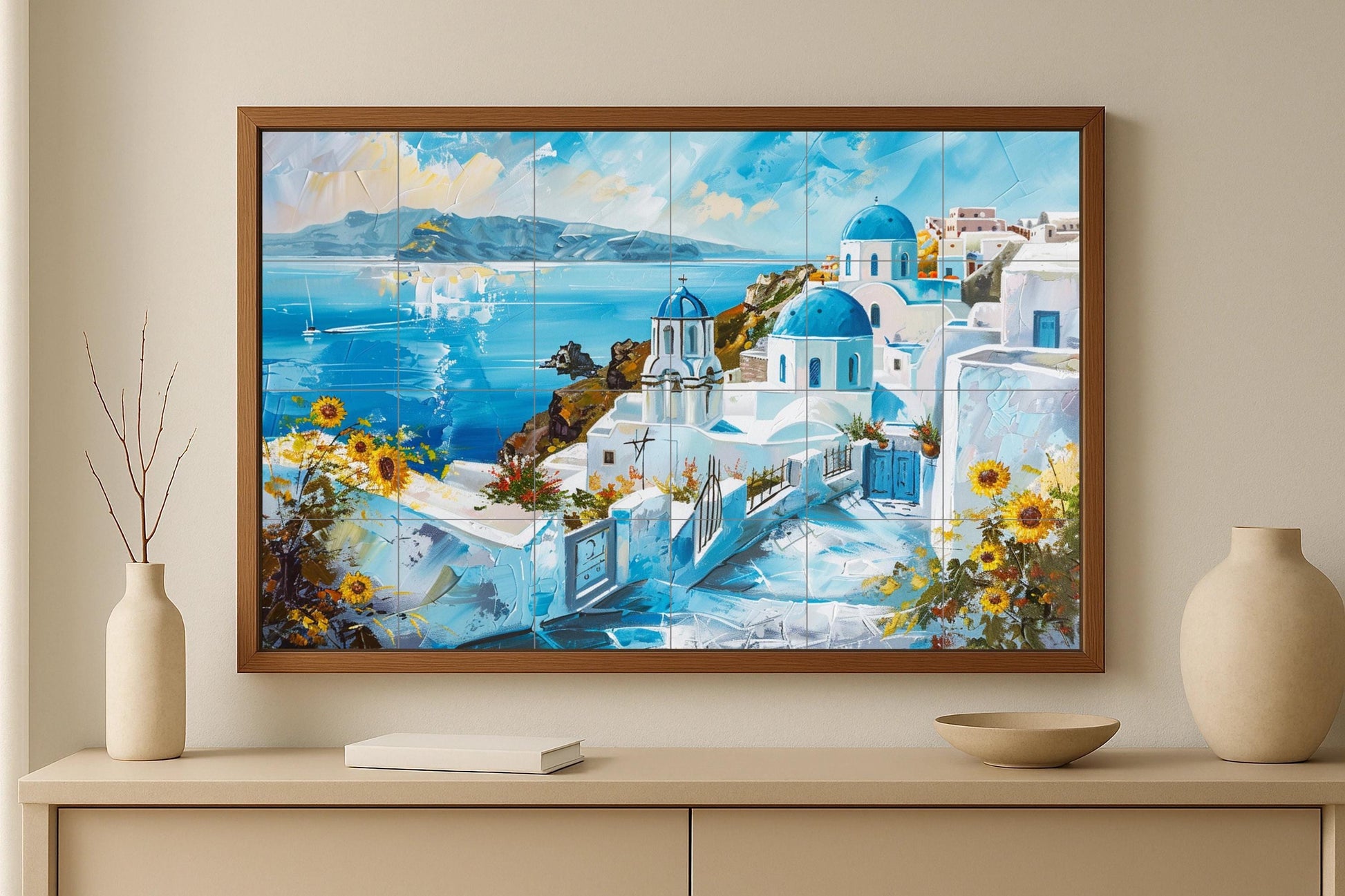 Mural de cerámica de Santorini