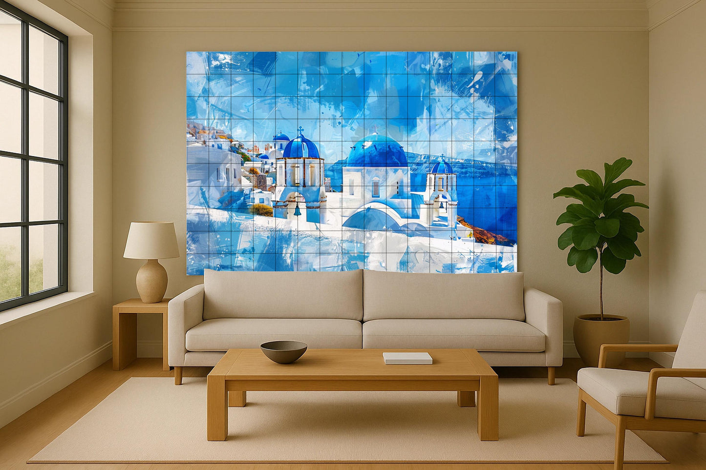 Fliesenbild Mit cúpulas Blaue von Santorini — Küstenszene