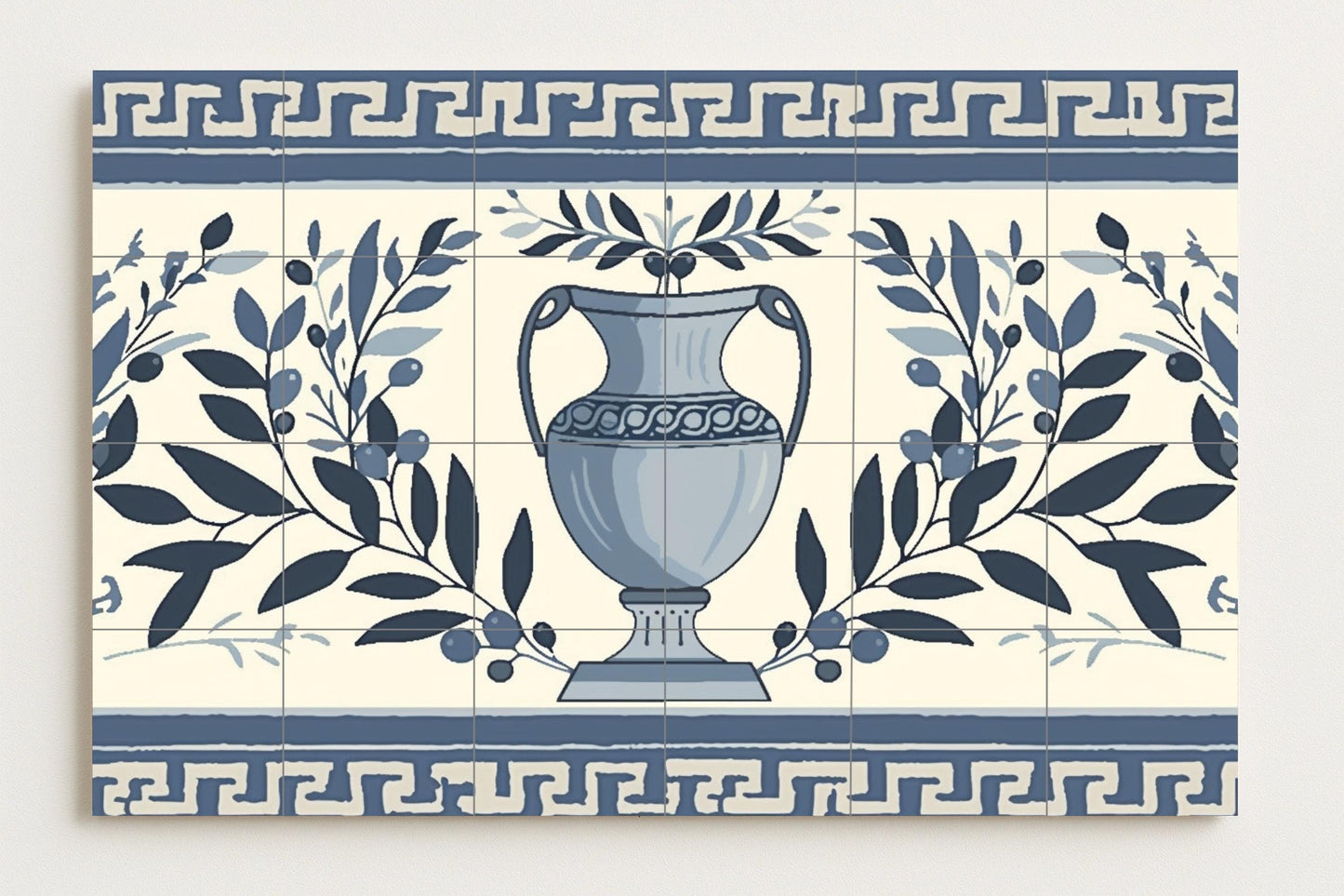 With Vase of aceitunas Greek — Flowers & Landscape Art · Ceramic Tile Mural