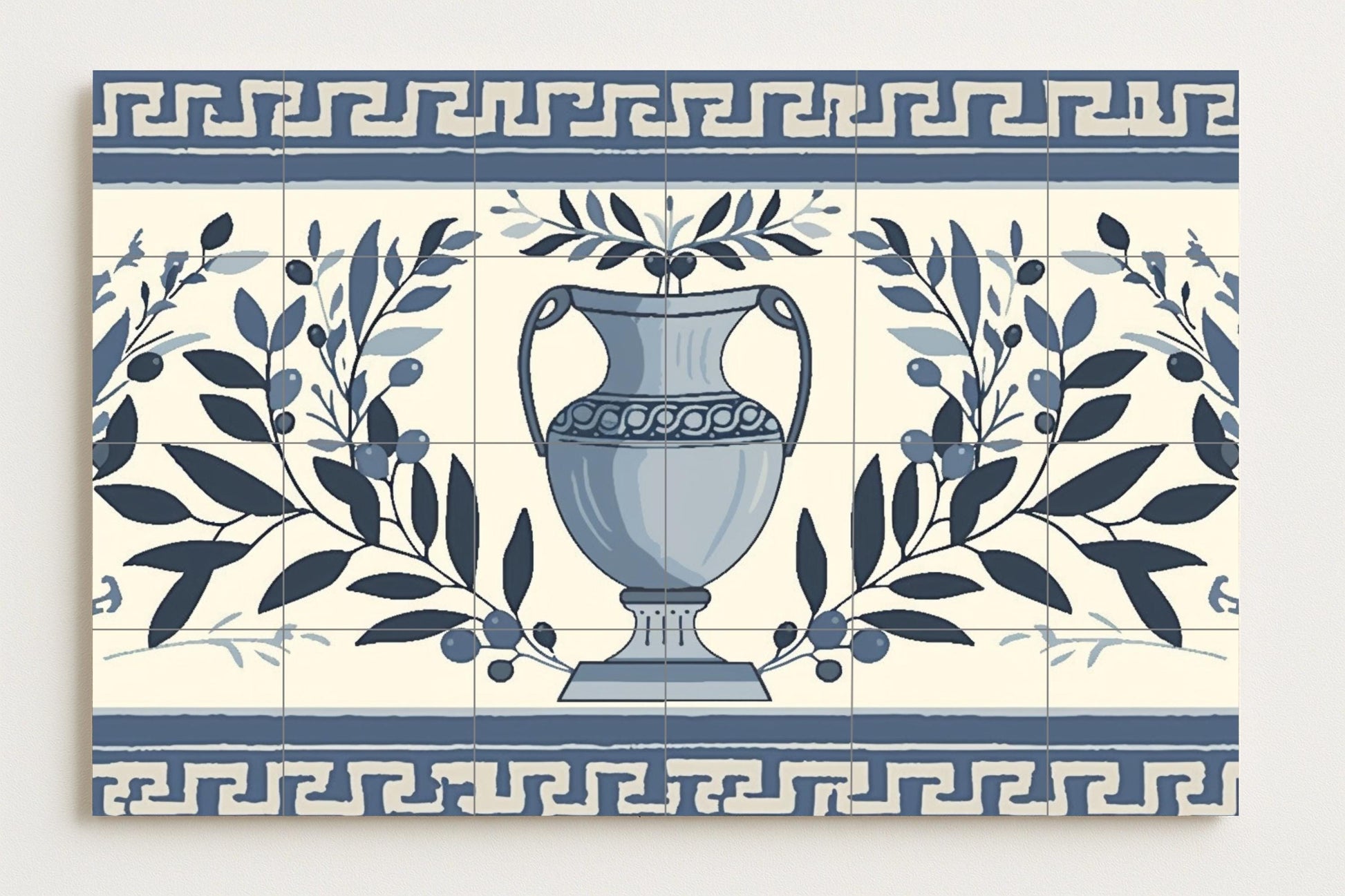 With Vase of aceitunas Greek — Flowers & Landscape Art · Ceramic Tile Mural
