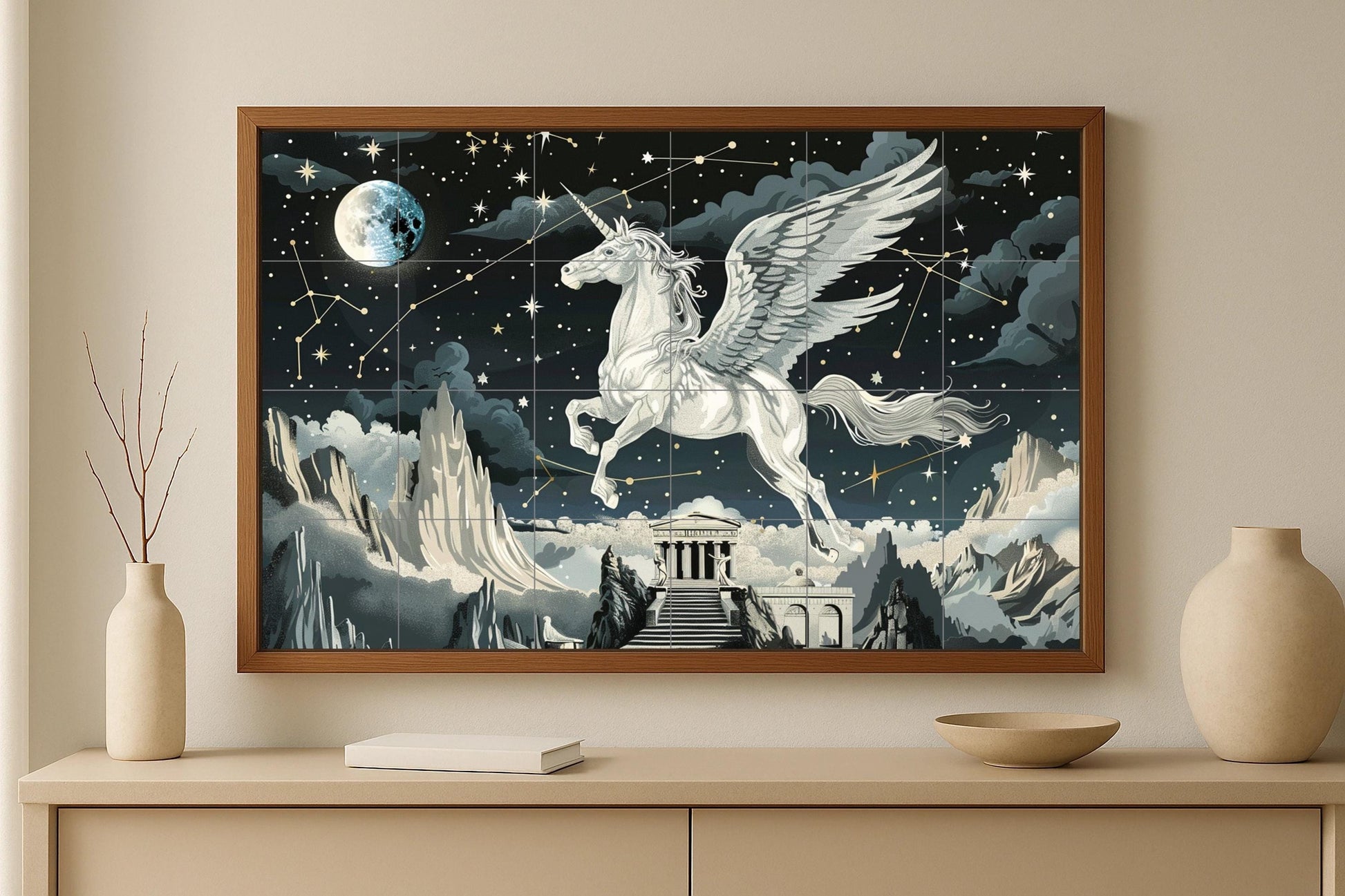 Pegaso mítico · Keramik-Wandbild — Mythologische Wandkunst