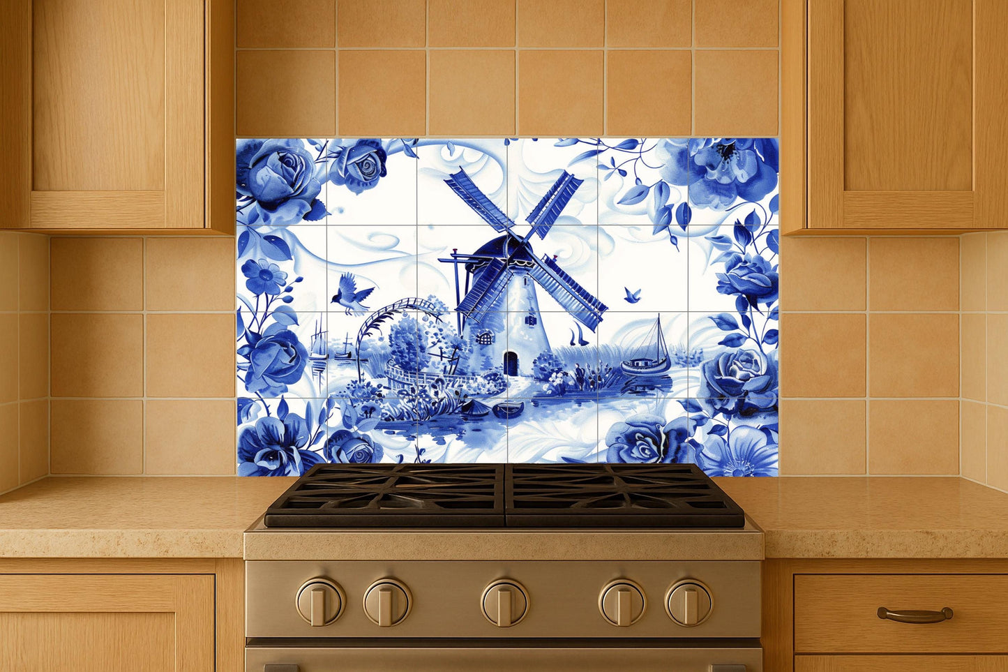 Mural de azulejos de molino de viento holandés