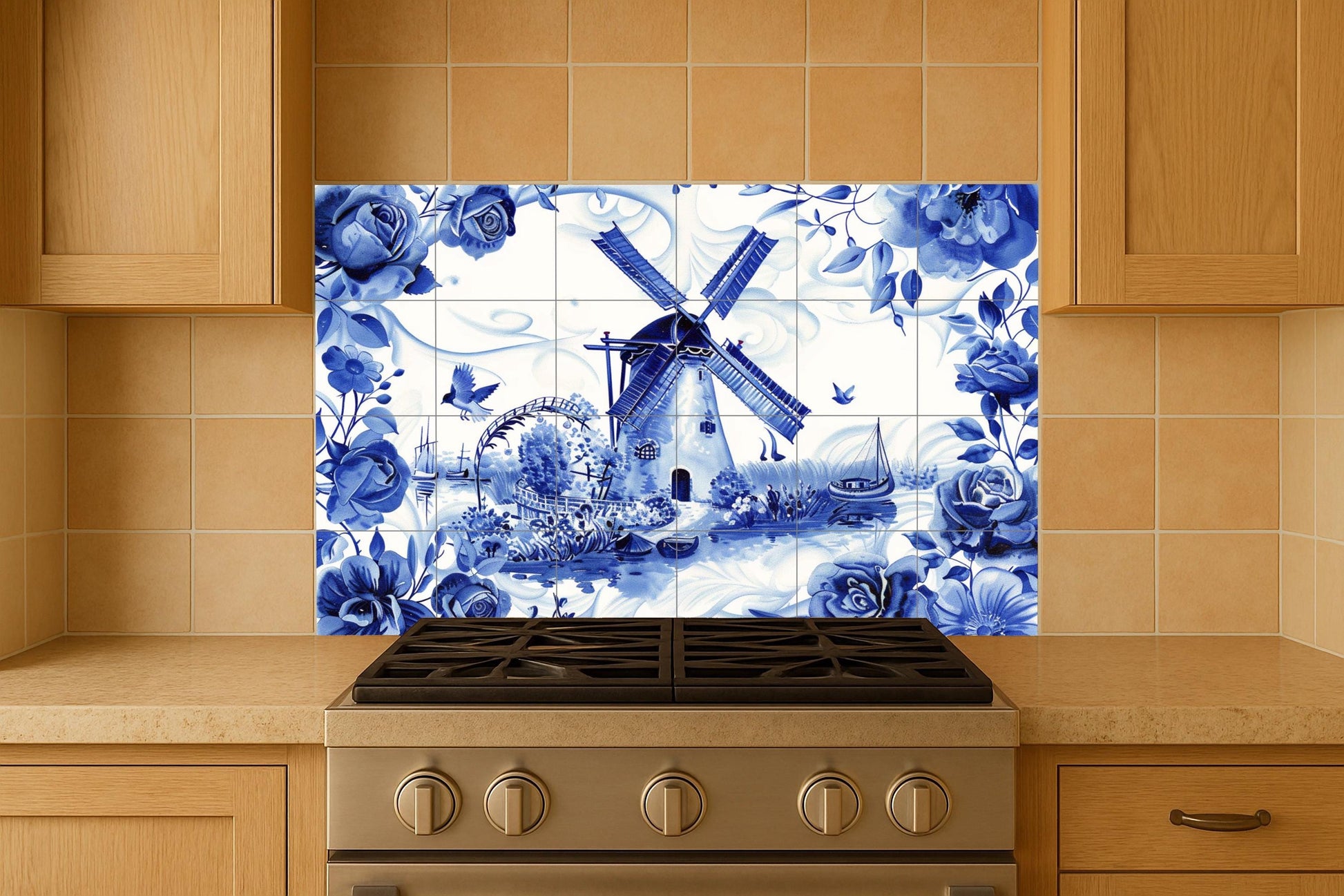 Mural de azulejos de molino de viento holandés
