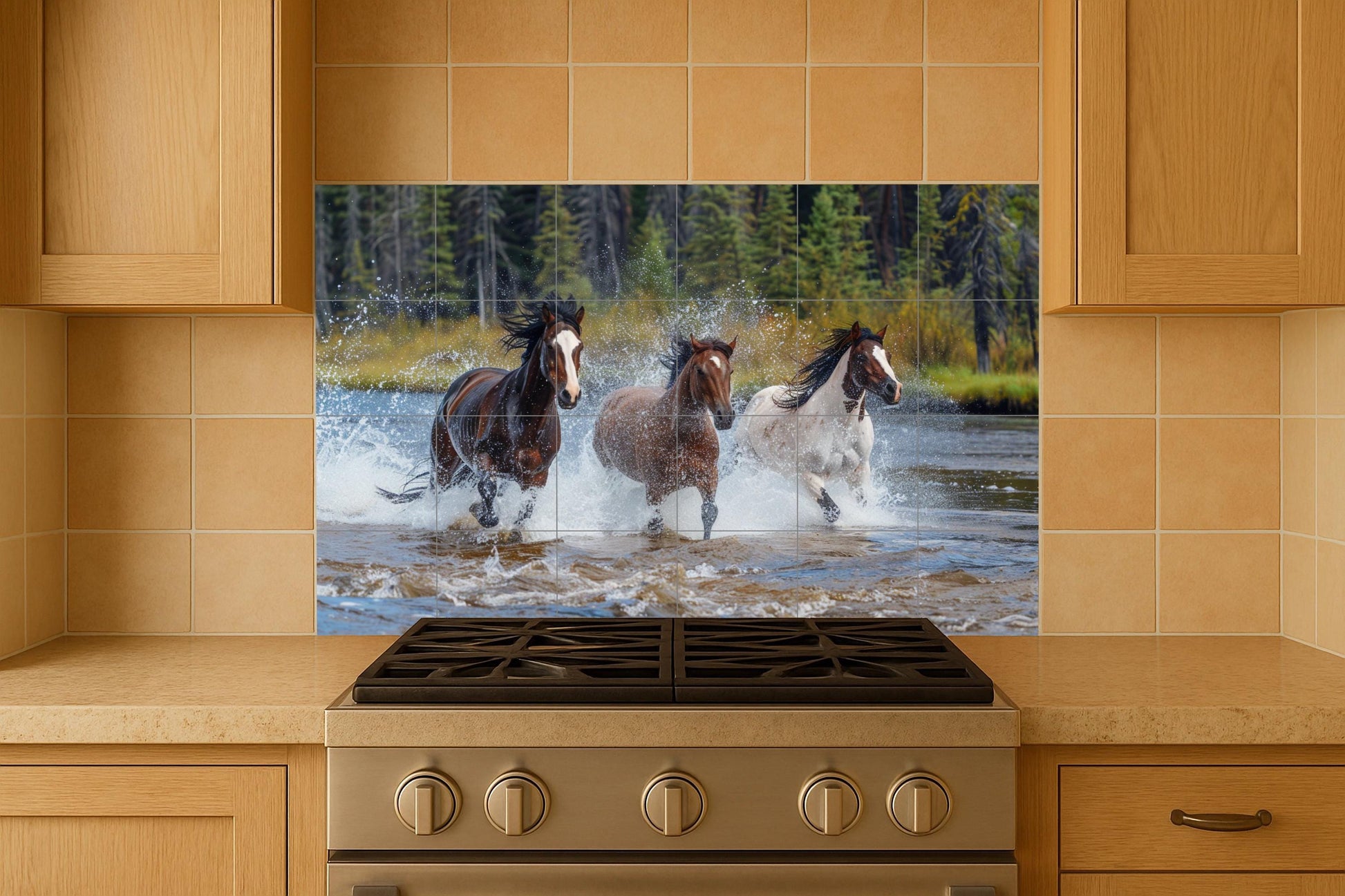 Ceramic Tile Mural: Horses salvajes — Flowers & Landscape Art