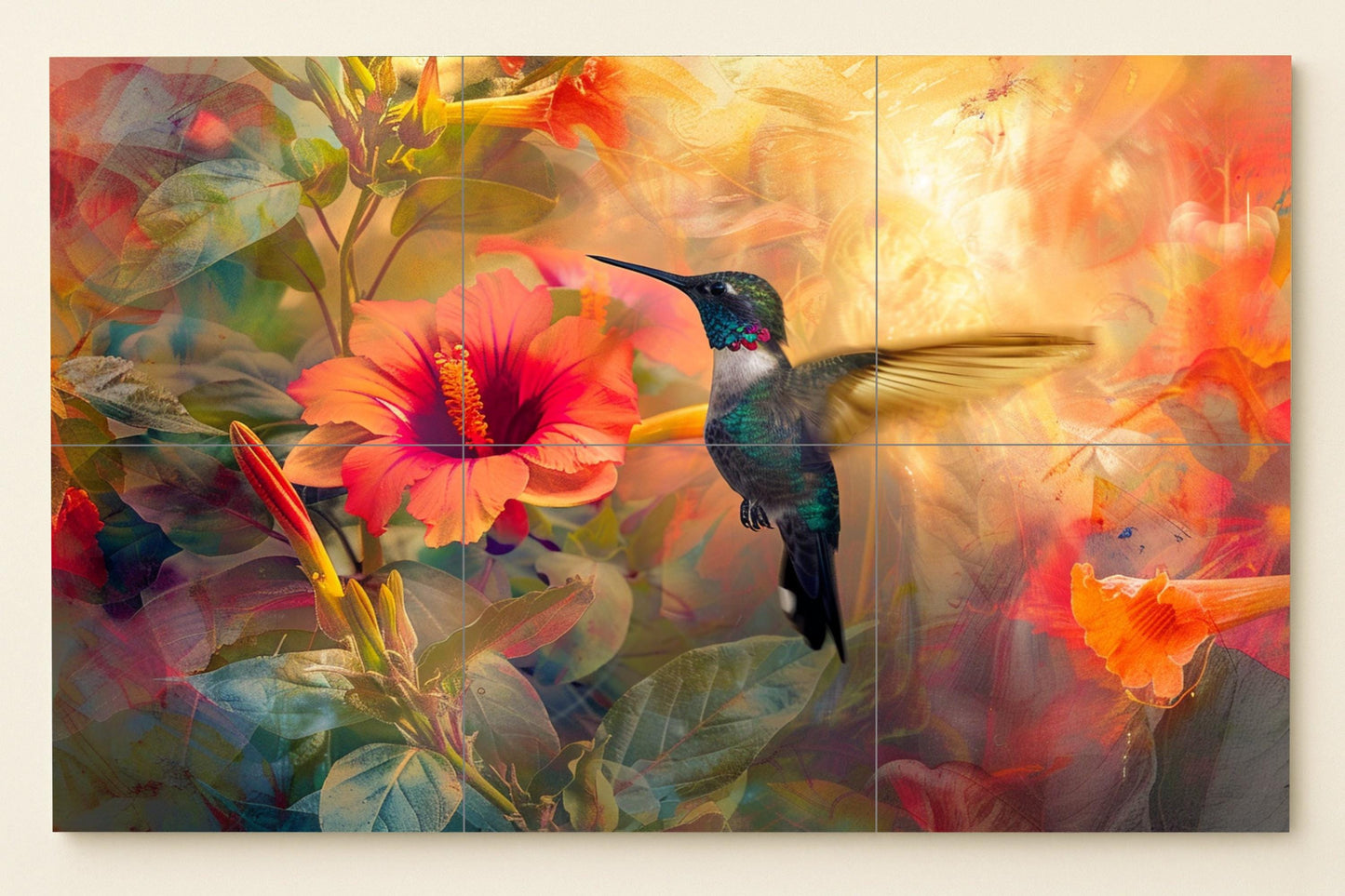 Ceramic Tile Mural: With Flowers of colibrí — Botanical Landscape